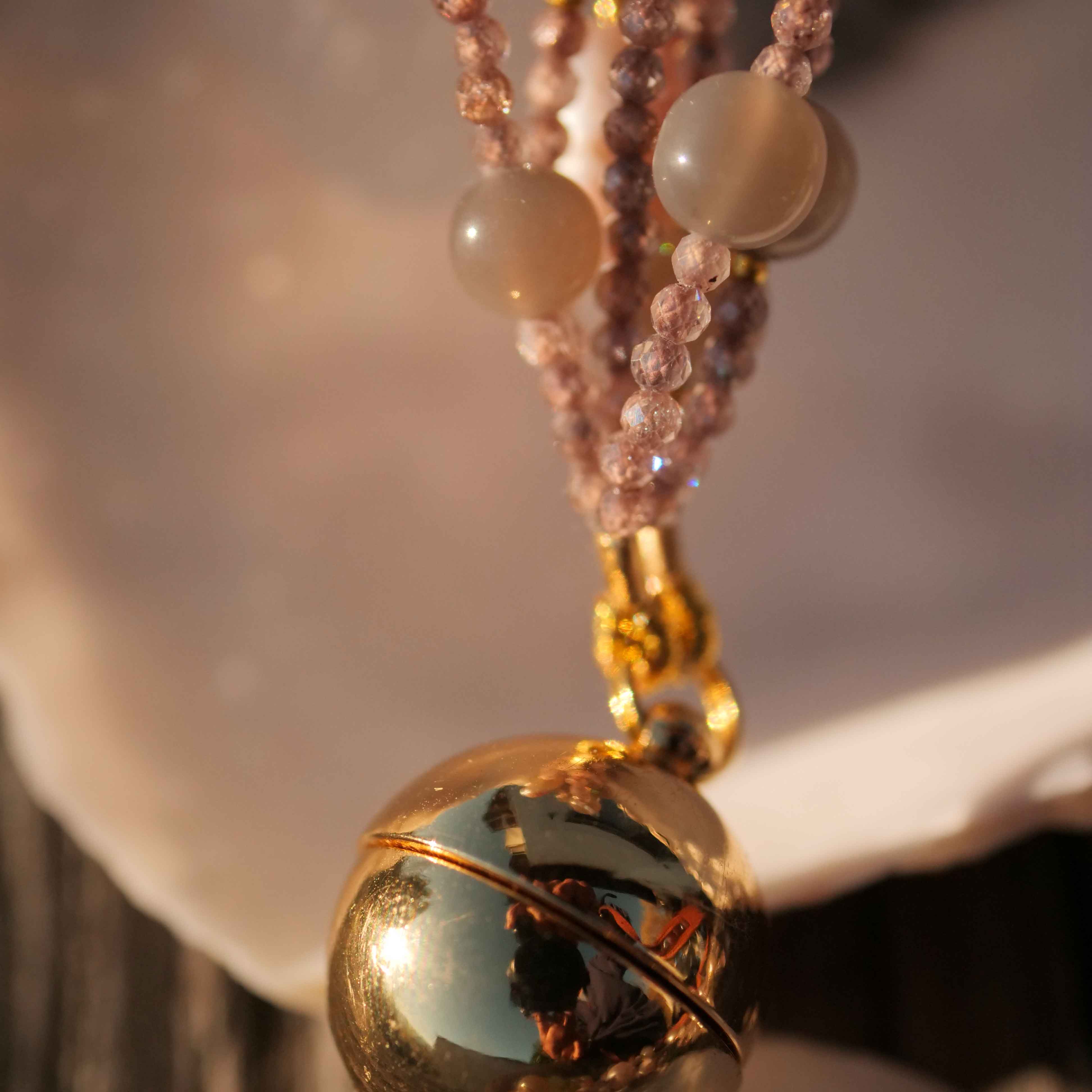 Turmalin Peridot Mondstein Perl Collier mit Magnetschliesse in vergoldet 49,5 cm 7-reihig 