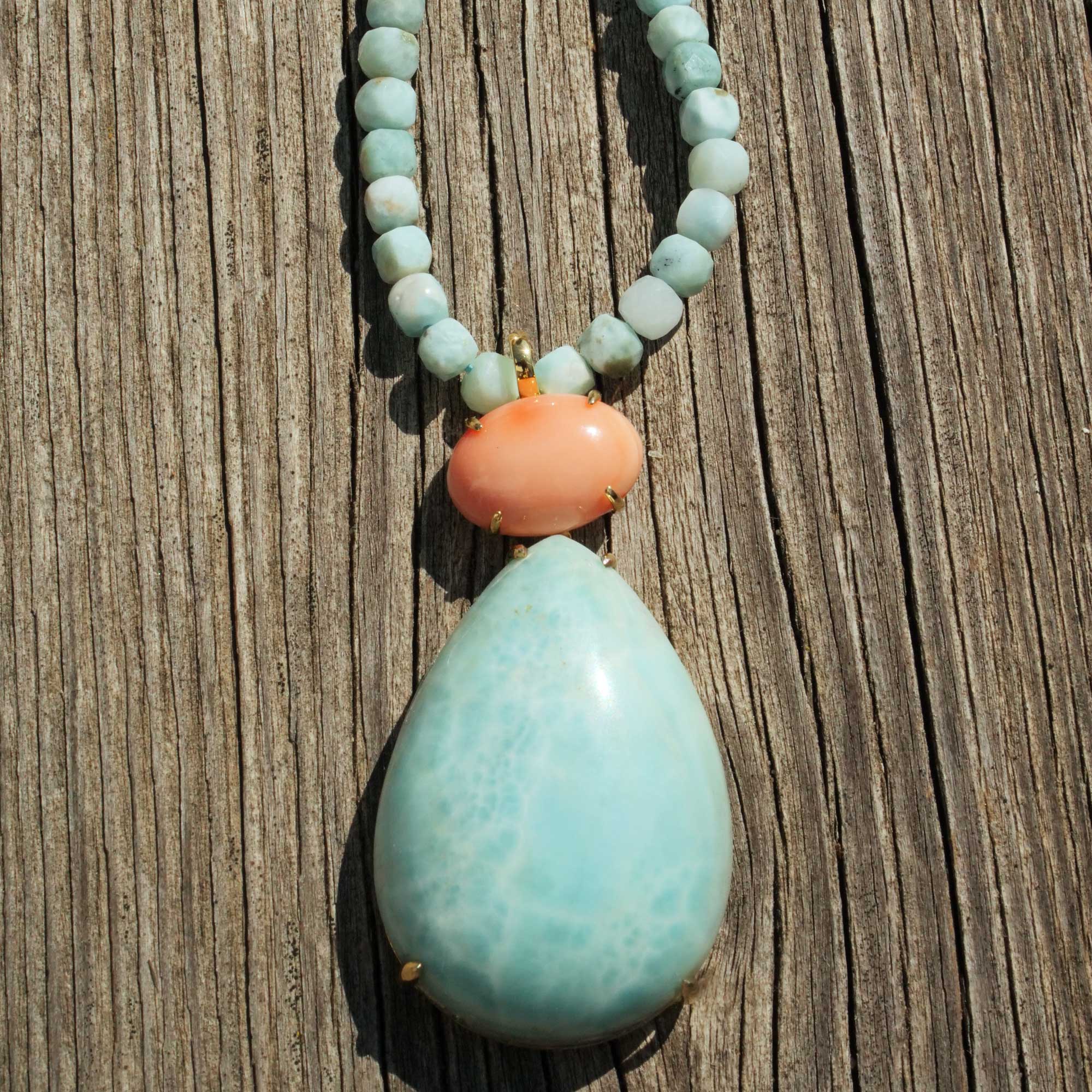 XL Larimar Coral Pendant 105 ct 9 ct in 585 Yellow Gold...has the Potential to become a favorite Piece