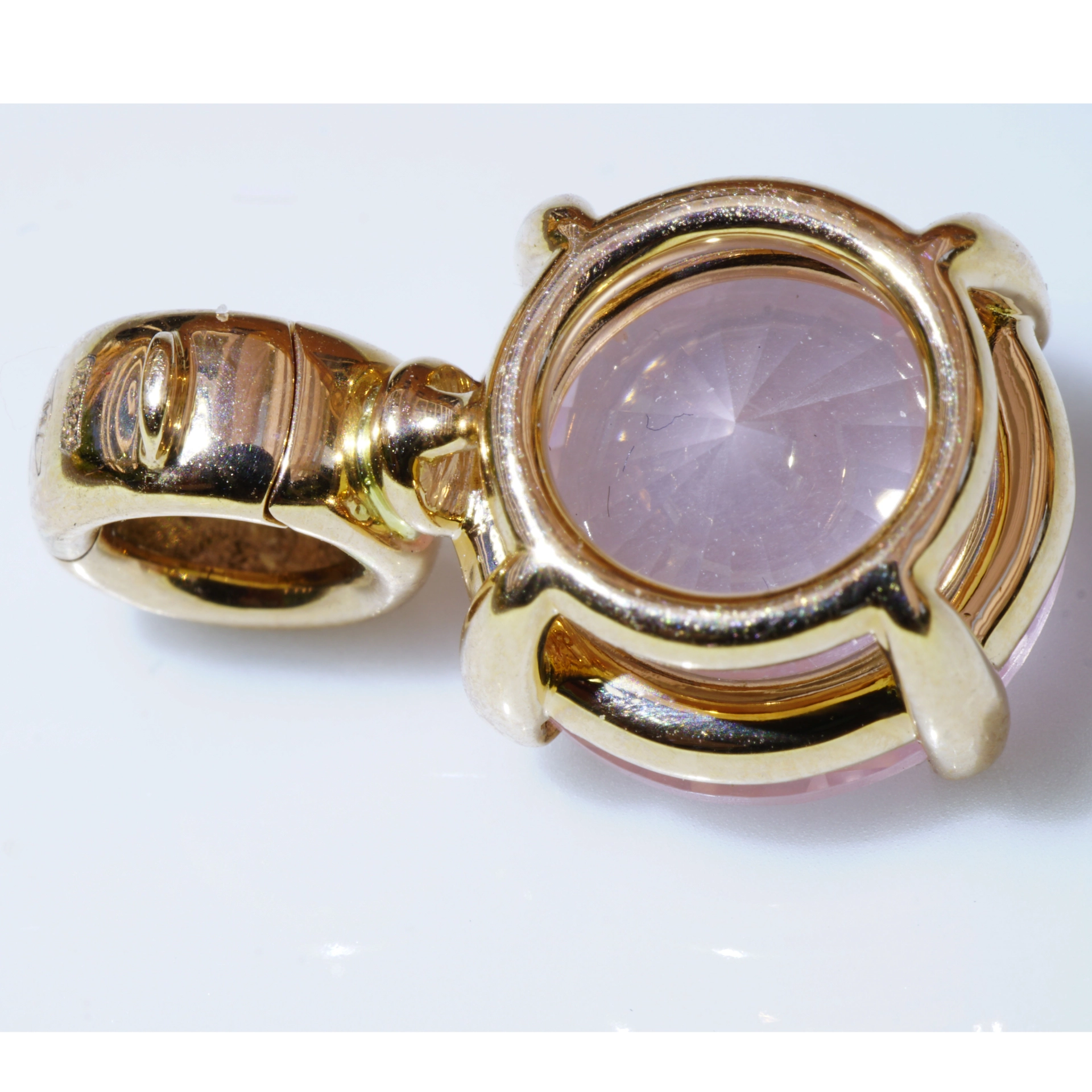 Rosequarz 18 kt Solid handcrafted Rosequartz Pendant made in Italy