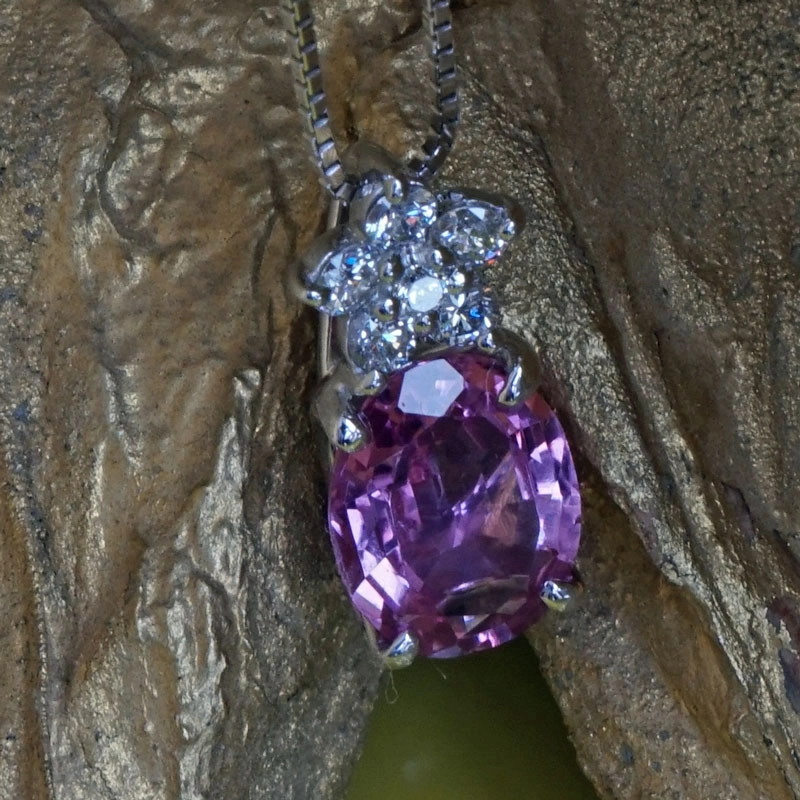 Pink Saphir Brillant Anhänger Kette 750er Weissgold 1.80 ct 0.19ct