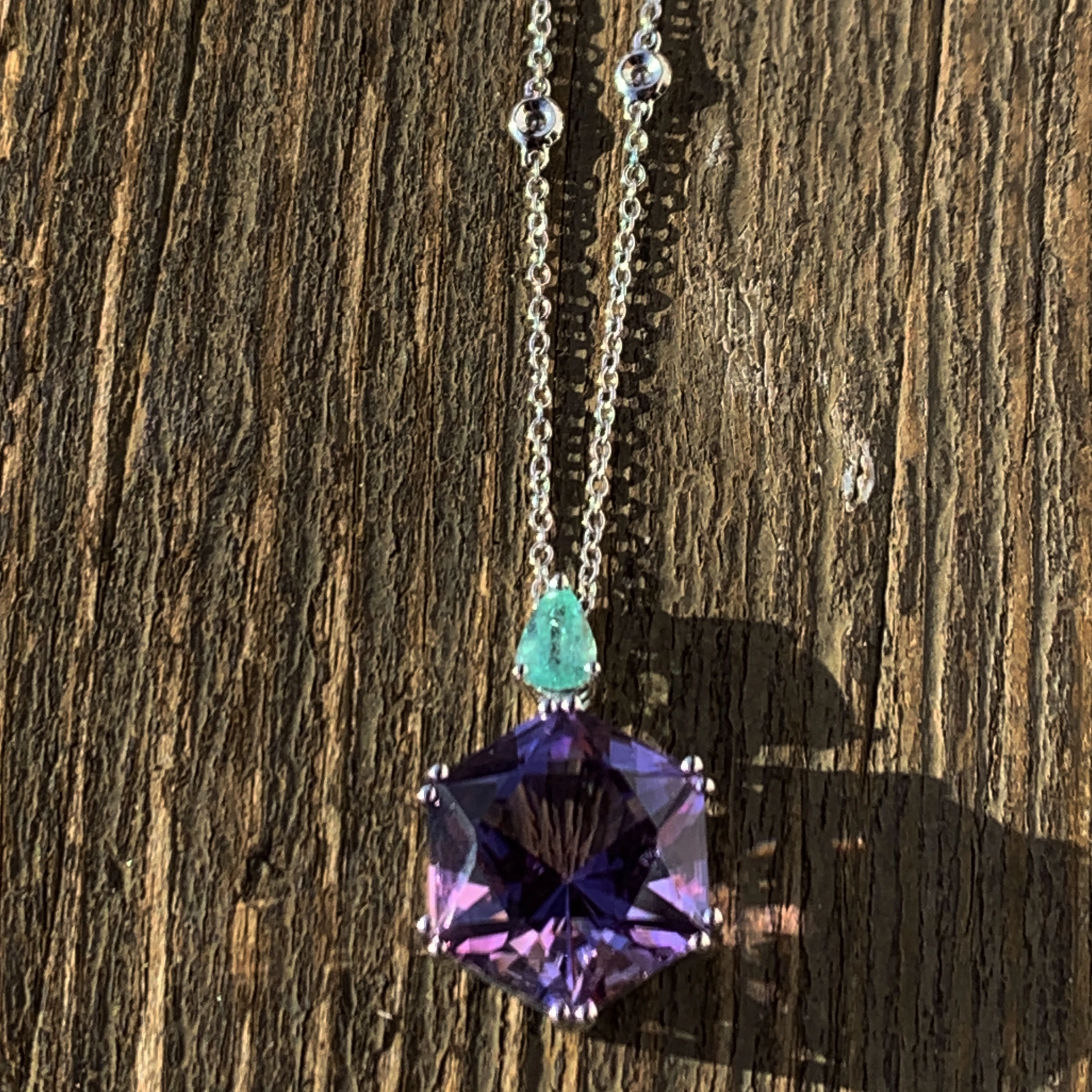 Paraiba Turmalin Amethyst Brillant Collier 750er Weissgold 42 cm lang WAHNSINNSFARBEN