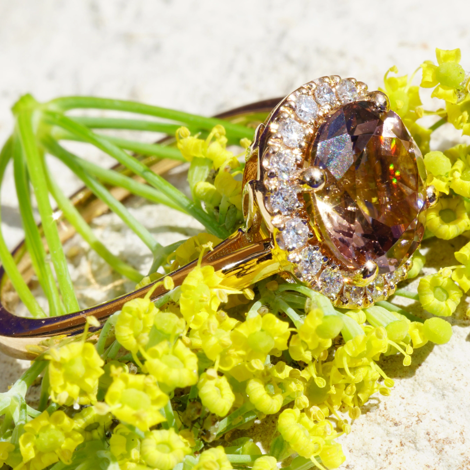 Turmalin Ring 18 kt Rosegold made in Valenza Springcolors