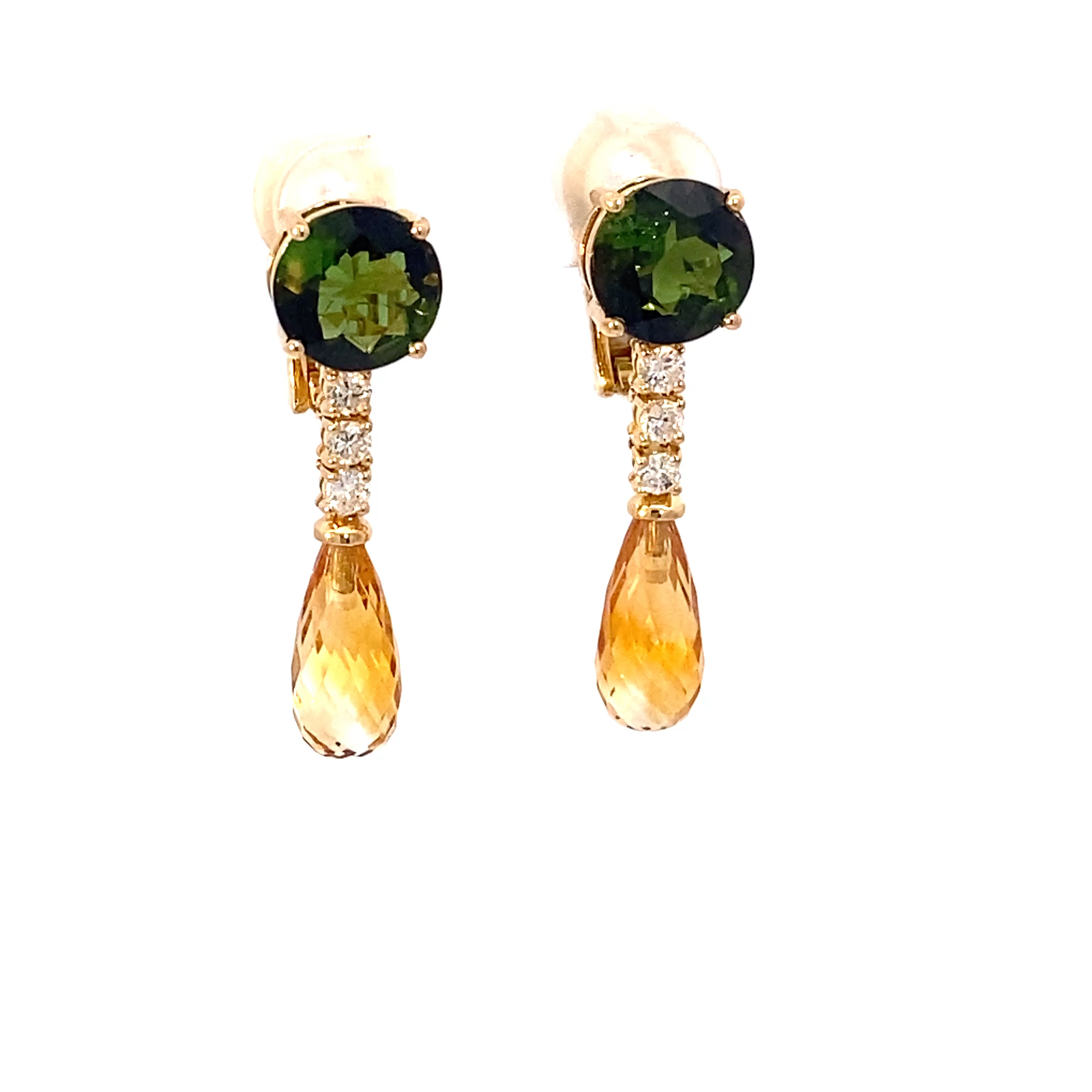 Tourmaline Citrine Brilliant Earrings 750 Yellow Gold Summer Festival mood