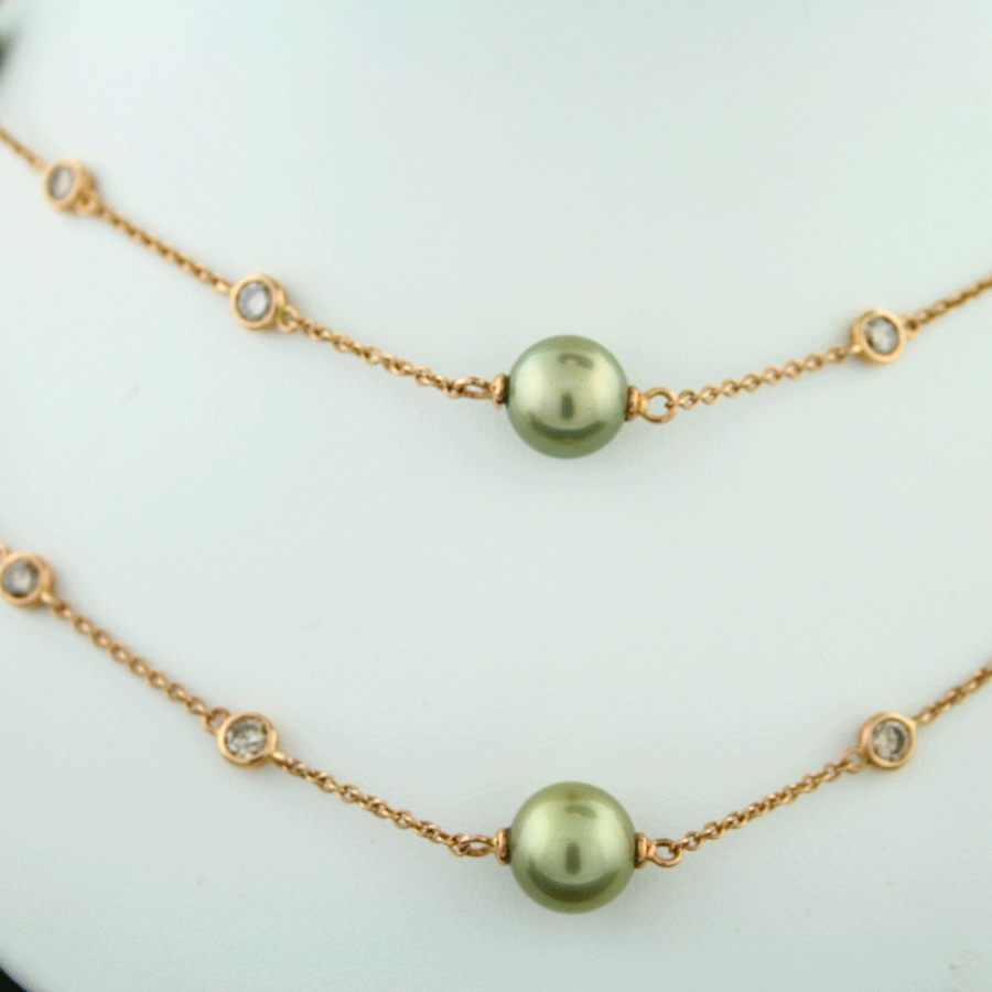 Südsee-Brillant-Kette, 18 Karat Rotgold