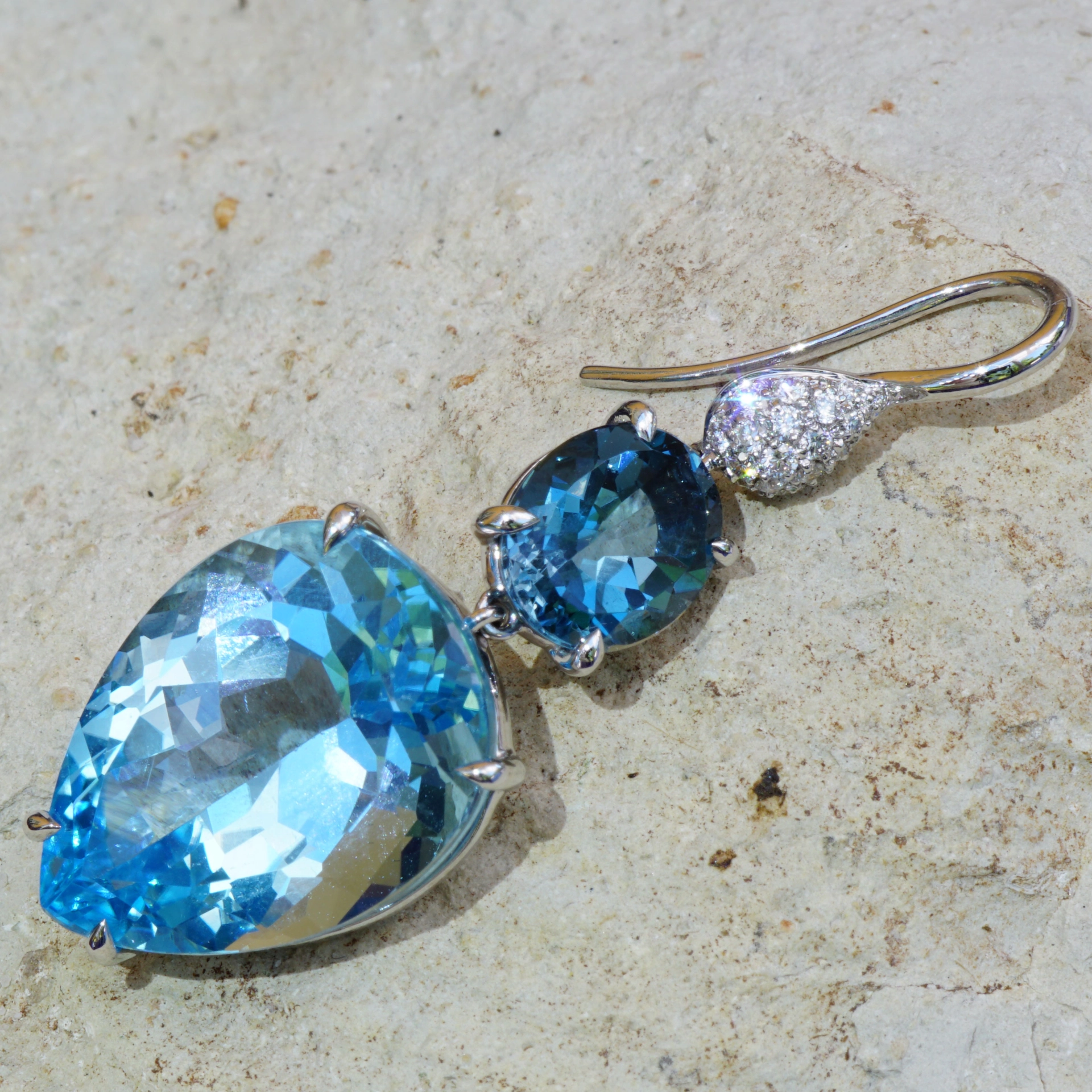 Bluetopaz Diamond Earrings...Italy Sea Blue...18 kt Whitegold amazing