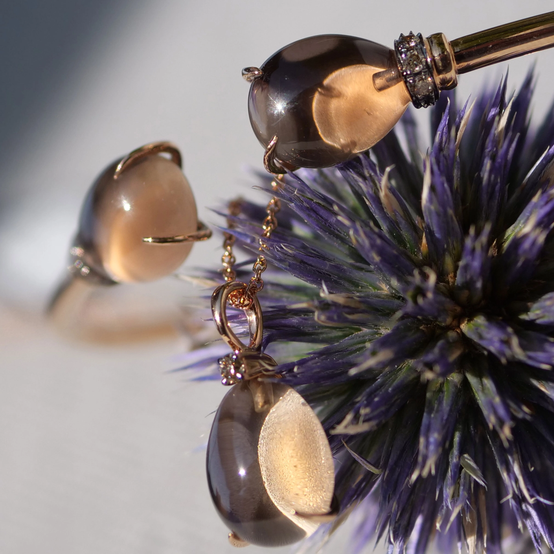 Drop Ring ...soo sweet...with smokeyquartz and brown diamond...made in Italy