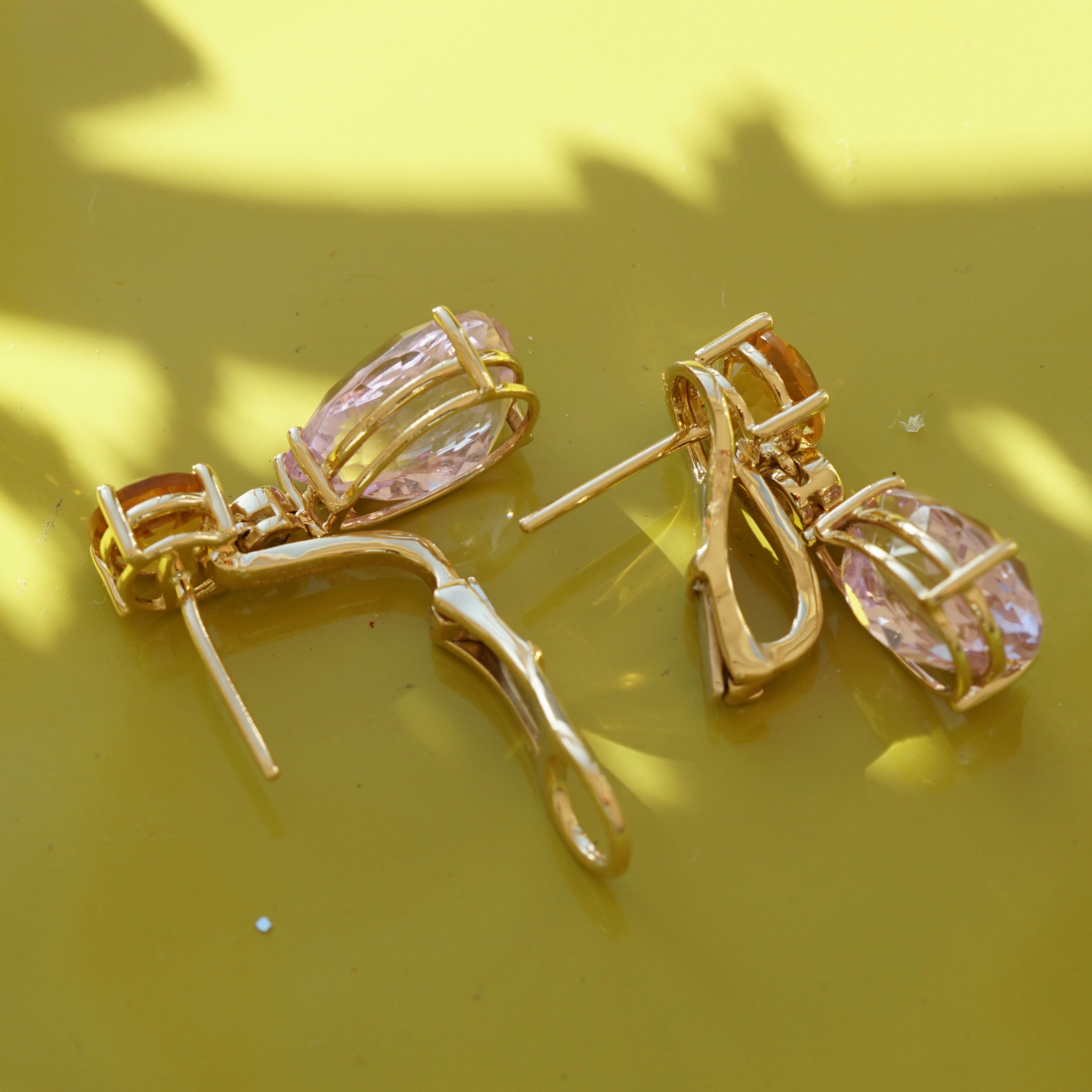 Kunzit Citrin Ohrhänger mit Brillanten in 750er Gelbgold Bloomy Passion