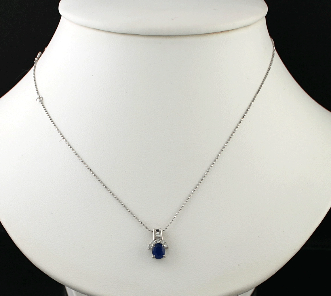 Saphir Brillant Anhänger mit Kette 850er Platin