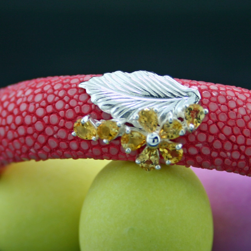 Citrin-Rochenleder-Armreif, 925/-Silber