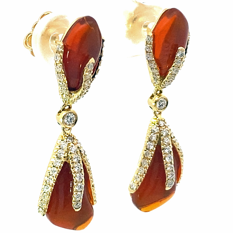 Fireopal Brilliant Earrings 18 kt Yellow Gold...abstract Design sooo stunning 