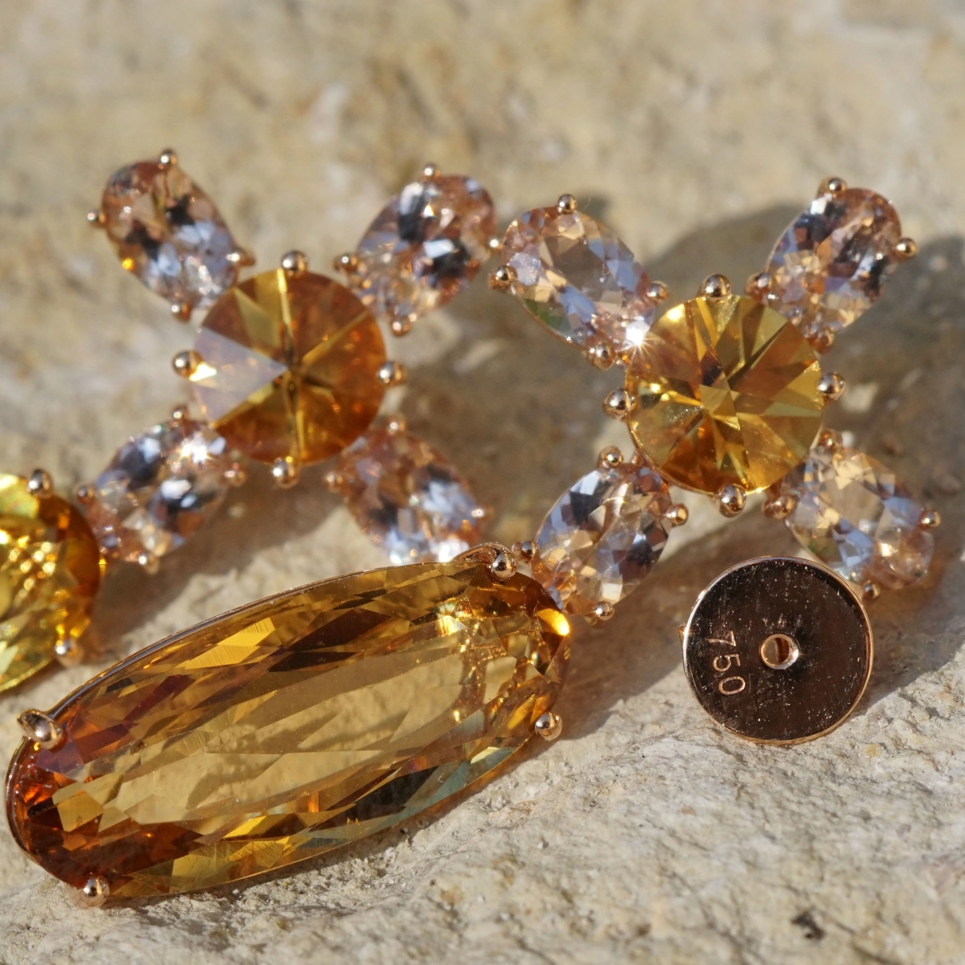 Morganite Beryll Earrings 18 kt Rosegold 40 x 20 mm 13 ct.....Unique