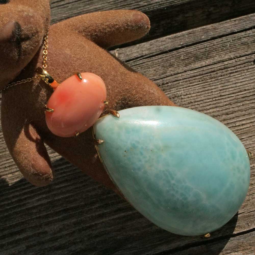 XL Larimar Coral Pendant 105 ct 9 ct in 585 Yellow Gold...has the Potential to become a favorite Piece