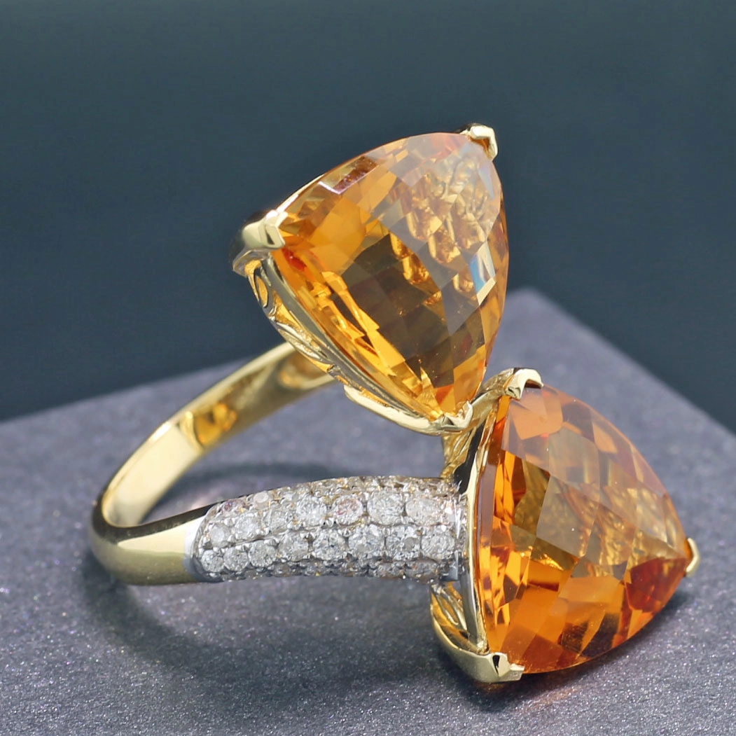 Citrine Trapezoids Brilliant Ring 18 Yellow Gold 11.6 ct