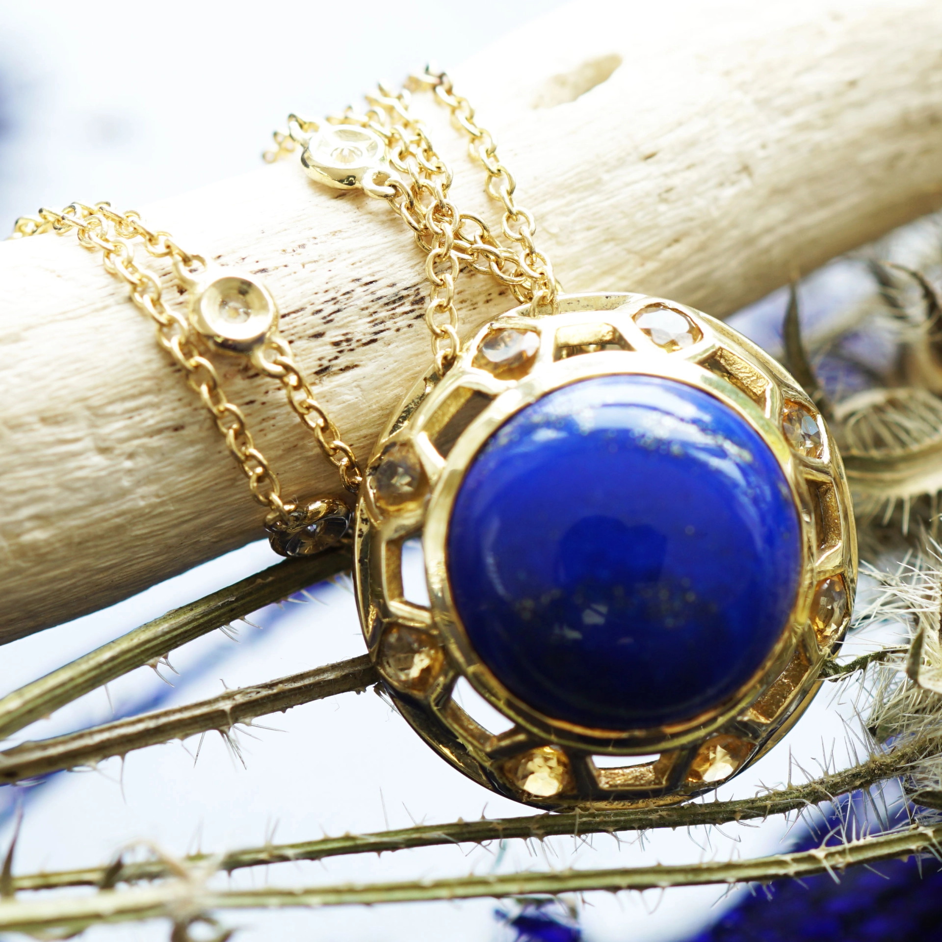 Citrine Lapis Lazuli Necklace with Diamonds....fashionabe Style