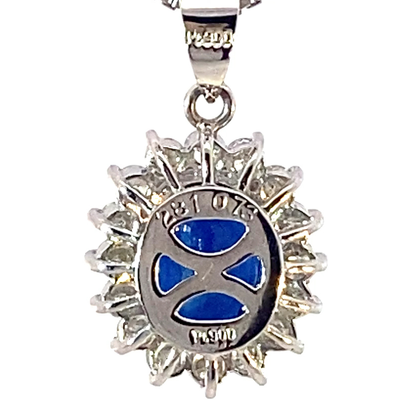 Royal Blue Sapphire Diamond Pendant in 900 Platinum with Chain 2.81 ct 0.73 ct TW-W VS-SI