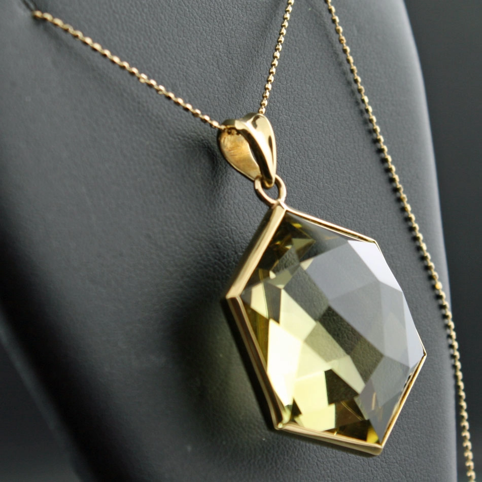 Lemon-Citrin-Anhänger mit Kette, 750er-Gelbgold