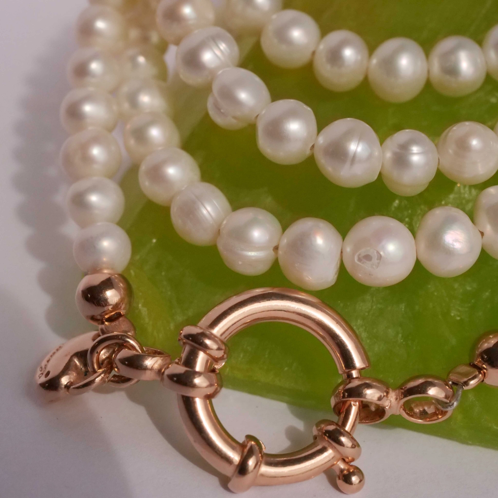 Original Chilango Pearl Necklace with white 7 mm cultured Pearls in 85 cm rosegold plated