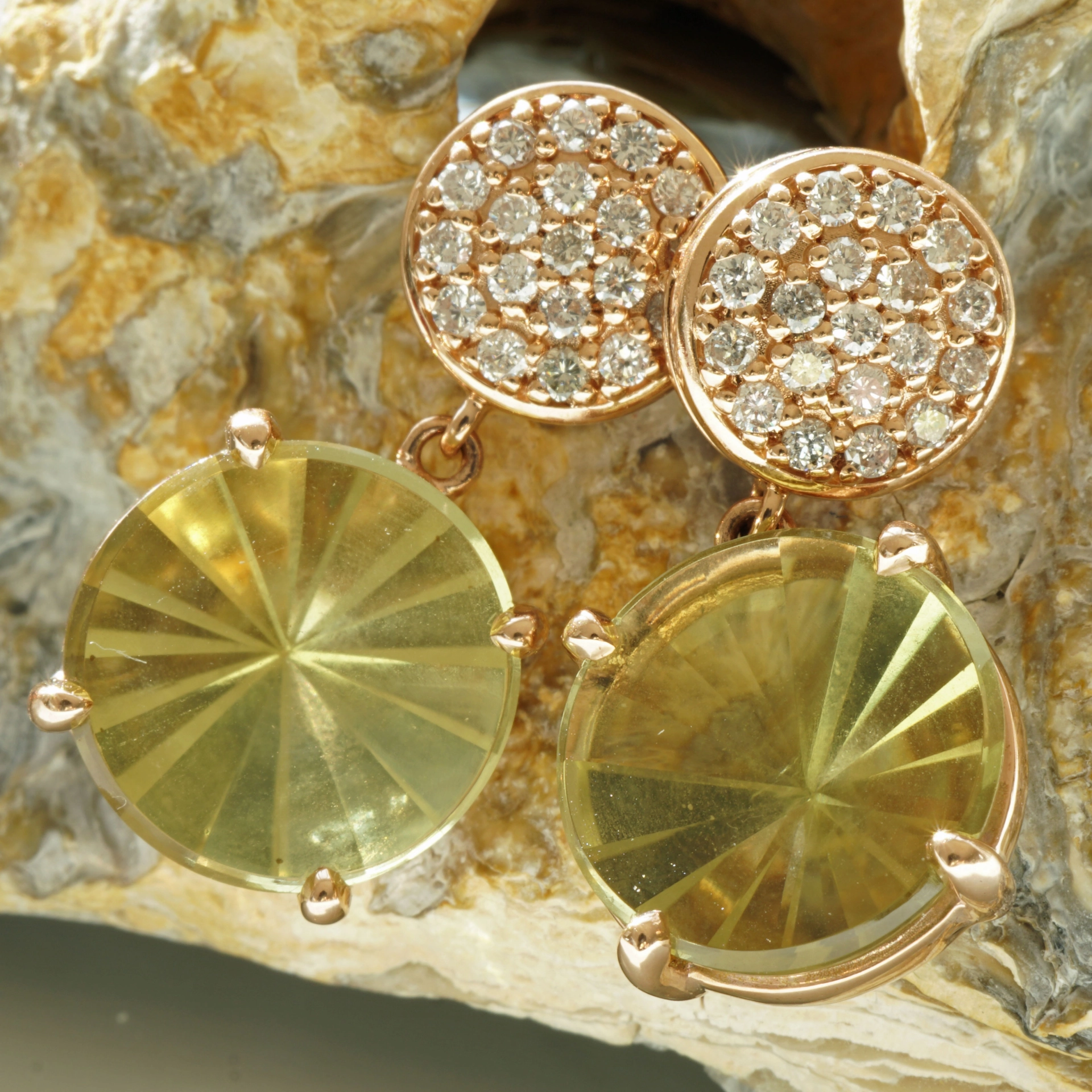 Mastercut Lemonquartz Diamond Earrings....cool modern Style