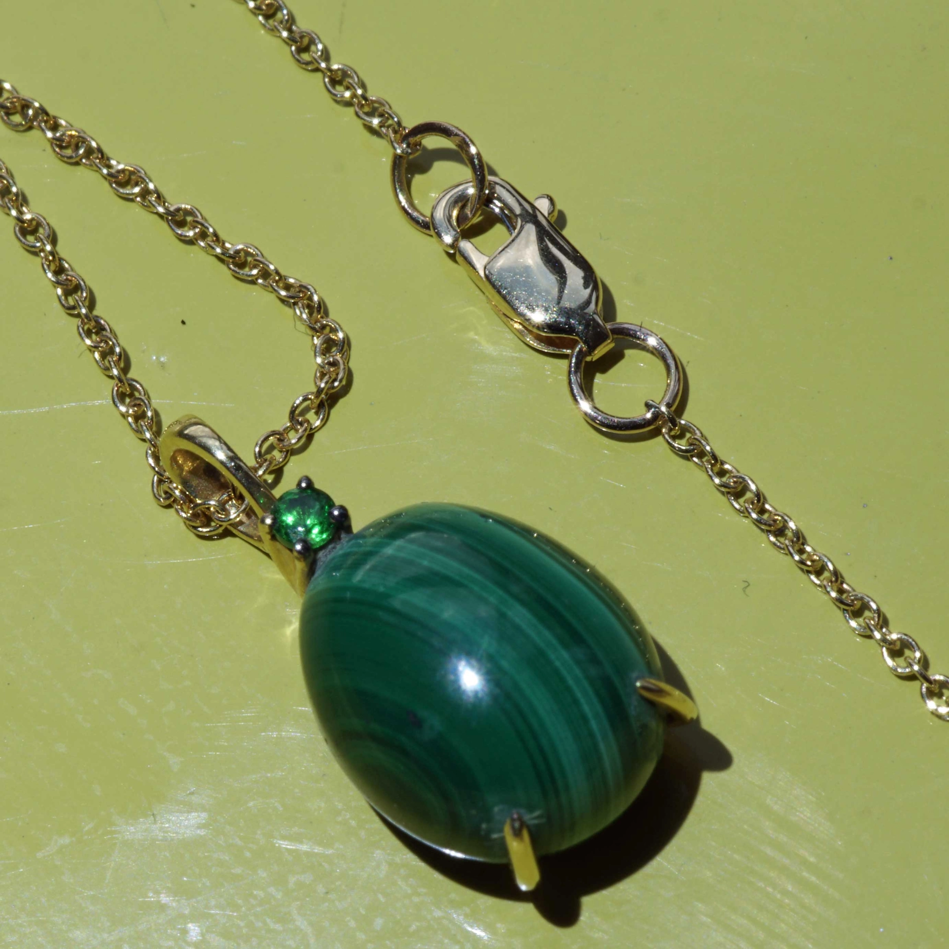 Drop Pendant...soo sweet...with Malachite  and tsavorithe...made in Italy