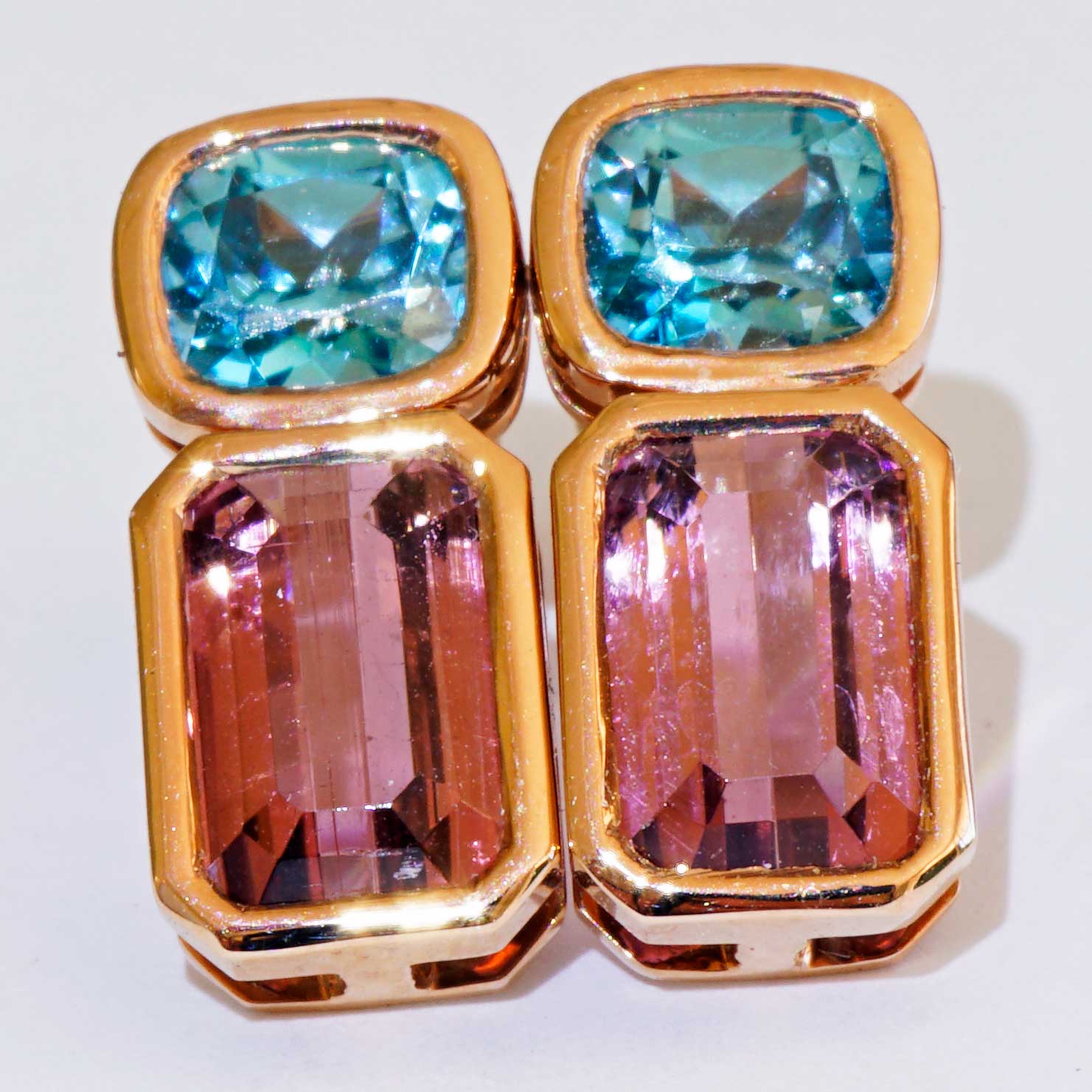 Blue Zirkon Tourmaline Ear Studs 18 kt Rose Gold....such a exquisite Color Combination