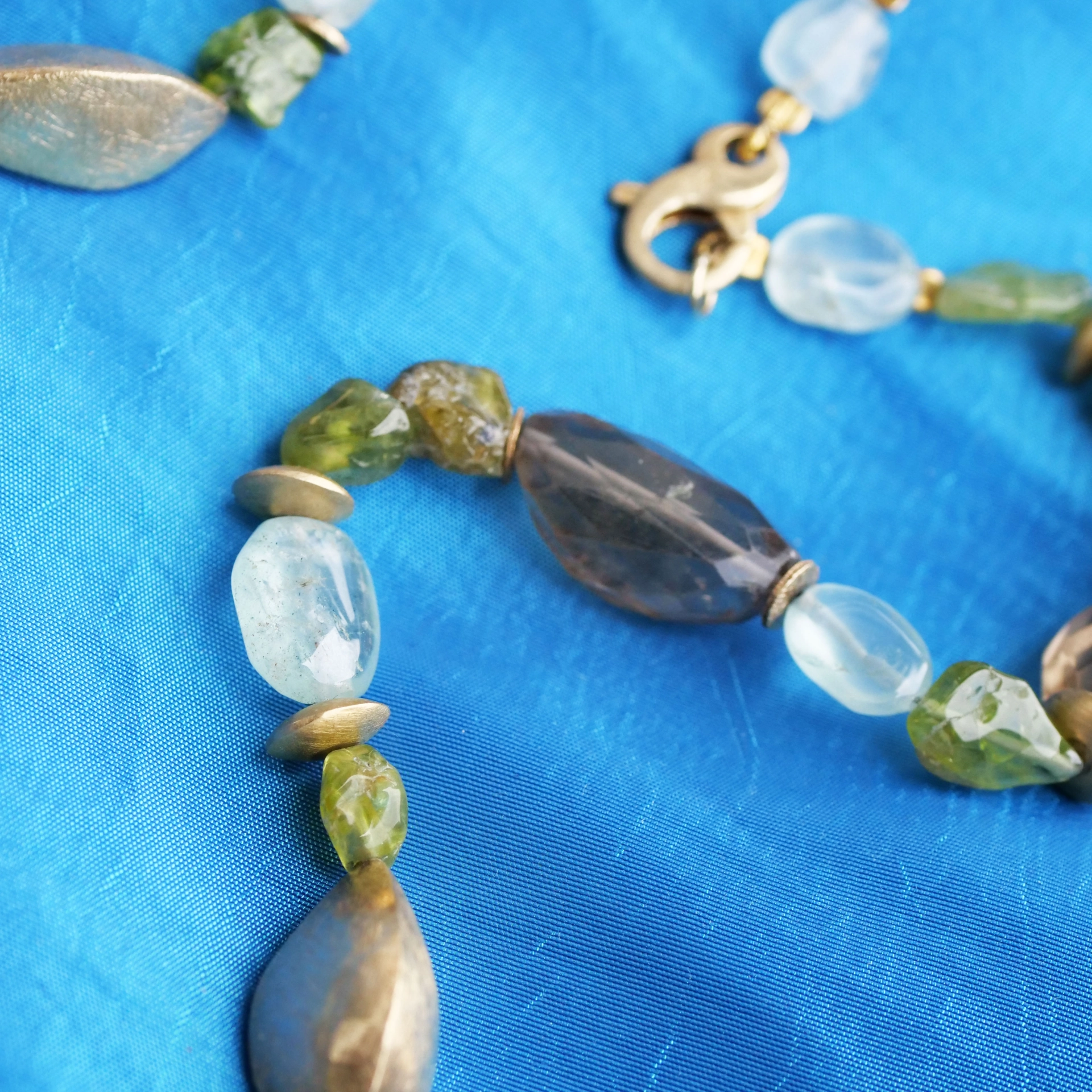  Tumbled and faceted Smoky Quartz, Peridots, Aquamarine Necklace