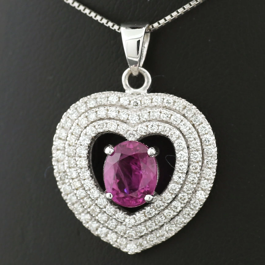 Pink Saphir/1.6 ct/Brillanten 0.60 ct Anhänger/Kette 750er-Gold