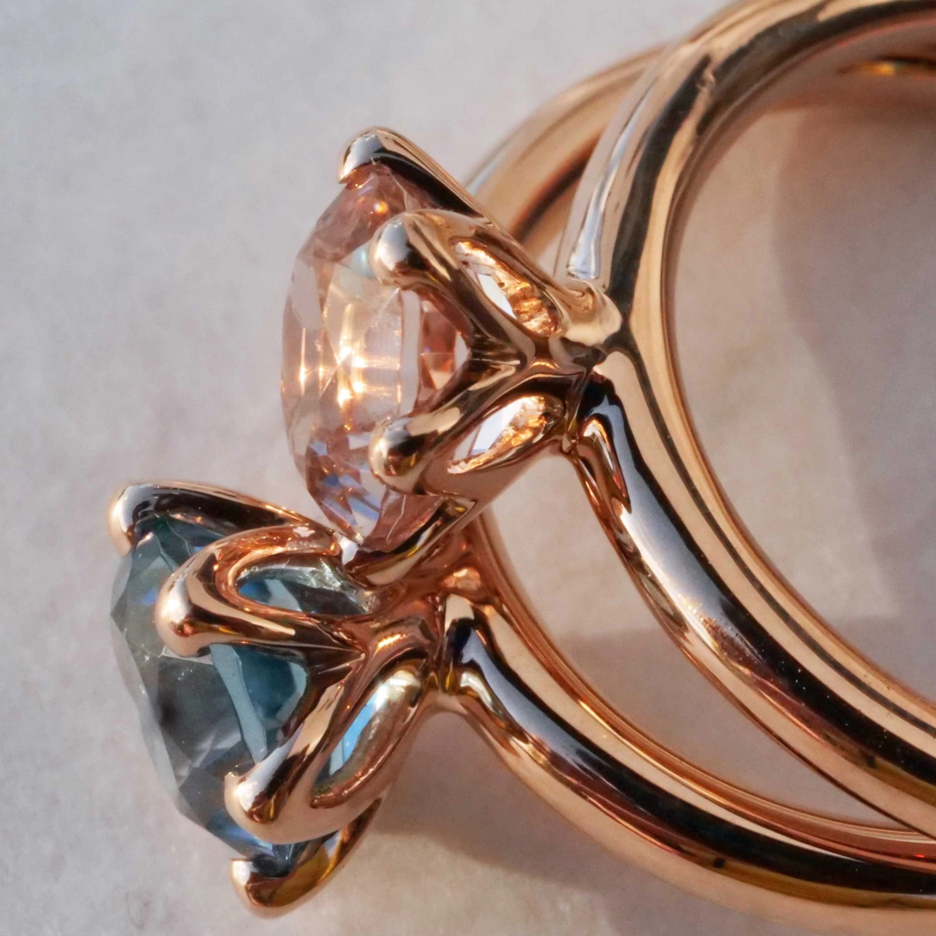 Bestseller Combination Ring made in Valenza...18 kt Rose Gold with Morganit