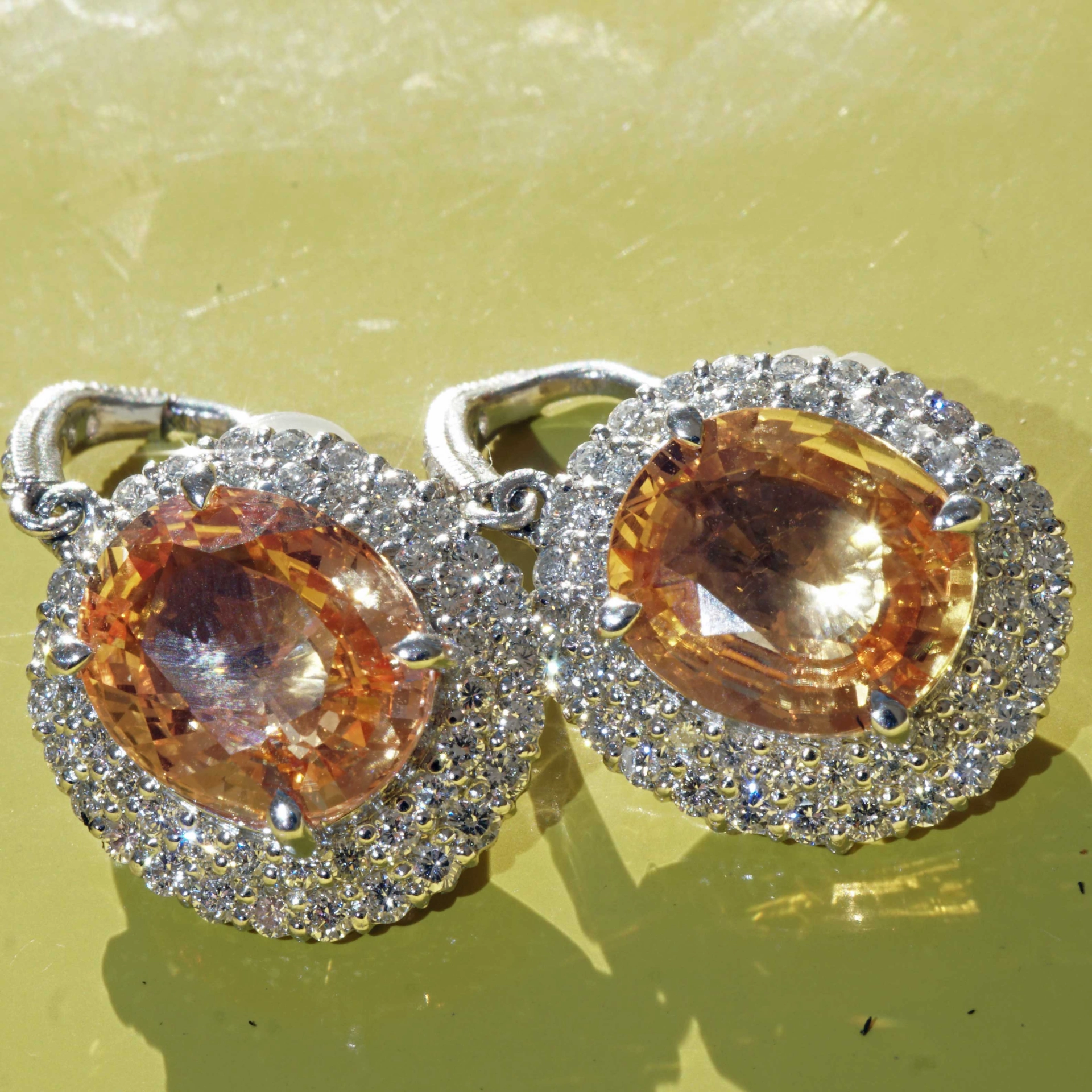 Saphire Brilliant Earrings 900 Platinum orange-pink 7.14 ct......incredible Color