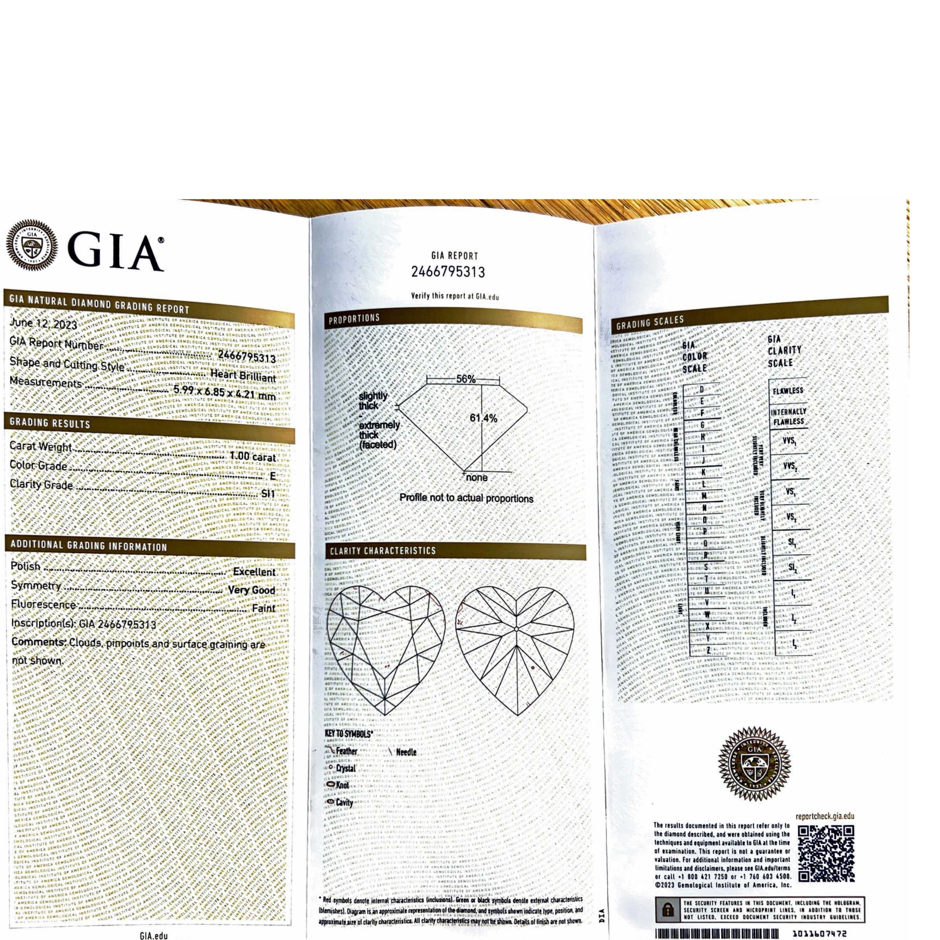 Ring 18 kt WG Heart full cut brilliant approx. 1.00 ct E (very fine white) / SI1(small inclusions) with GIA report