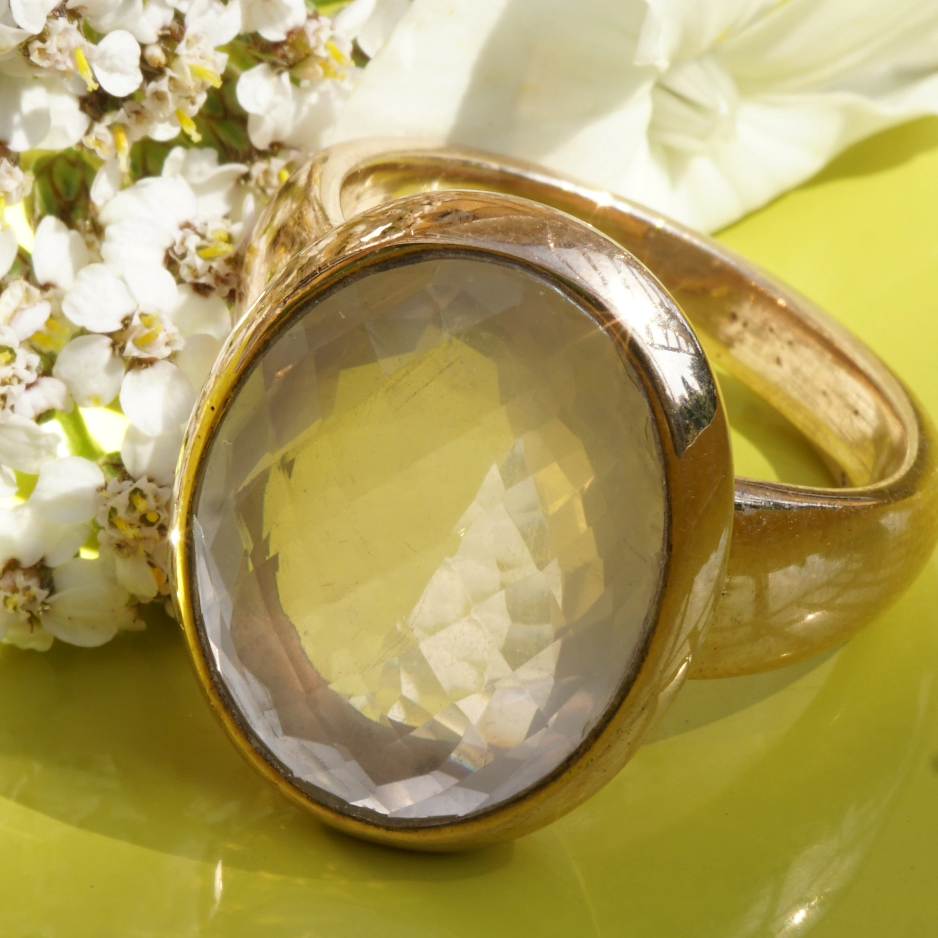 Rosequartz Ring Silver Rosegold Waffle Cut modern Style