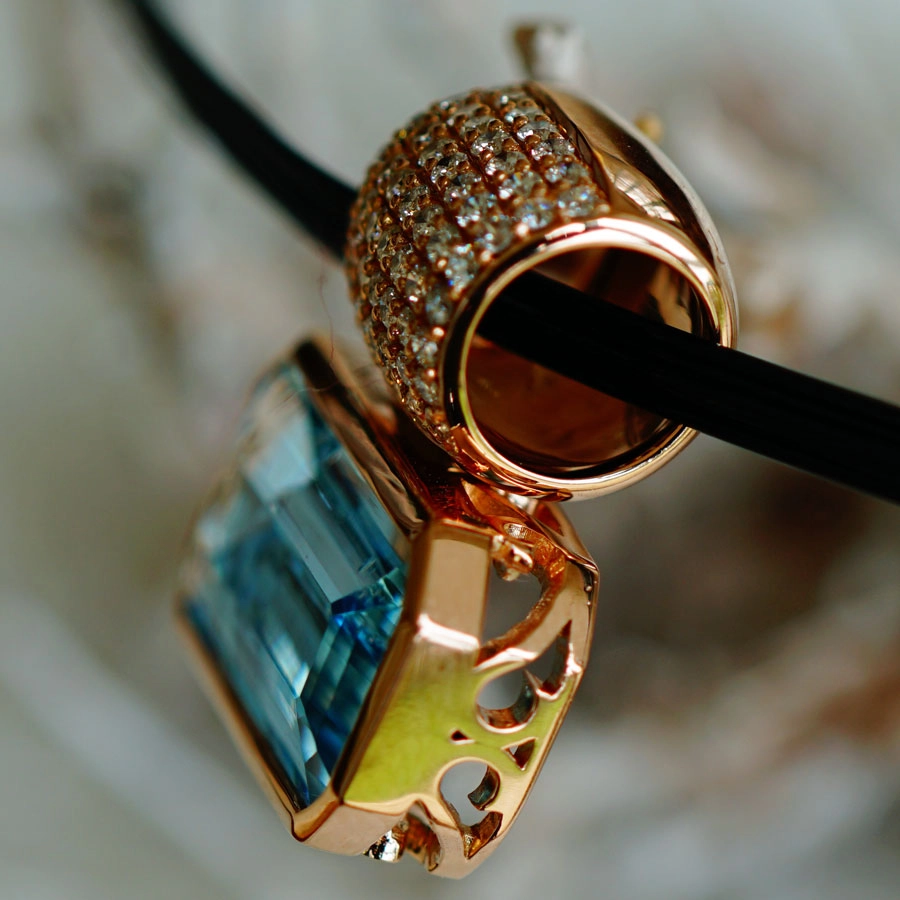 Aquamarin Brillant Anhänger 750er Rosegold 5.53 ct