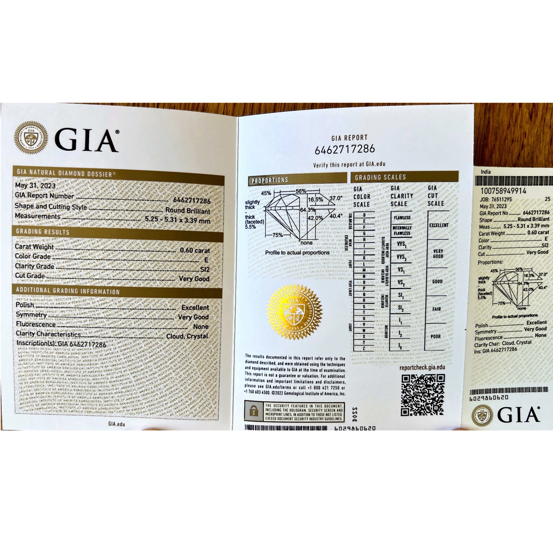 Round full cut brilliant approx. 0.60 ct D (very fine white) / SI2 (small inclusions) with GIA report
