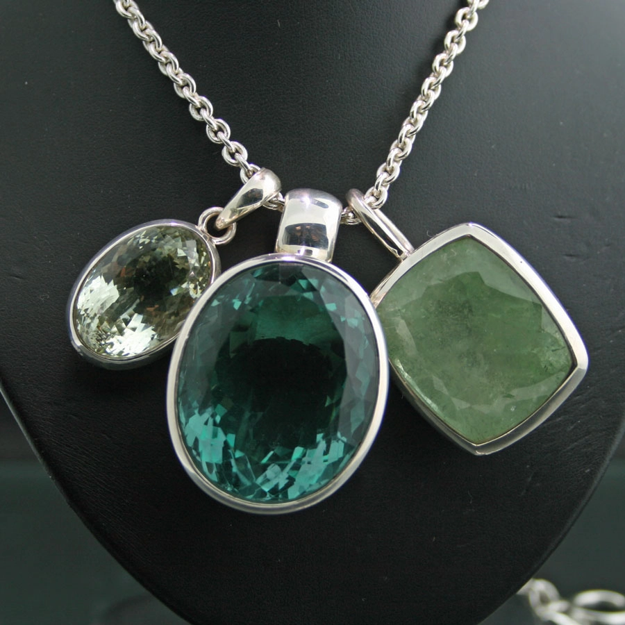 Aquamarin-Anhänger, Silber/rosevergoldet, handgeschmiedet,