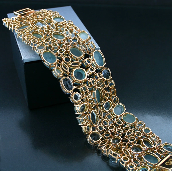 Aquamarin-Topas-Armband, 750/-RG.