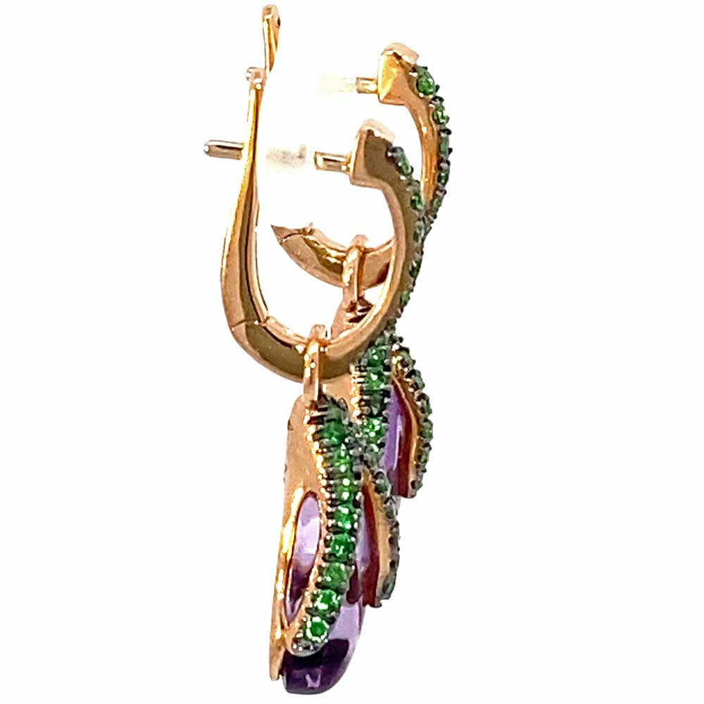Amethyst Tsavorith Dangle Earrings 750 Rose Gold Fancy Special 5.5 ct 0.79 ct