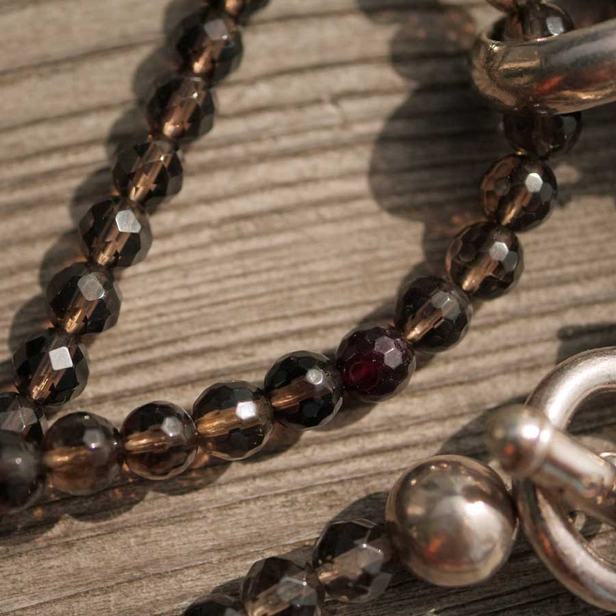 Chilango Smoky Quartz Necklace in 100 cm Length with Great Crown Smoky Quartz Pendant 925 Silver