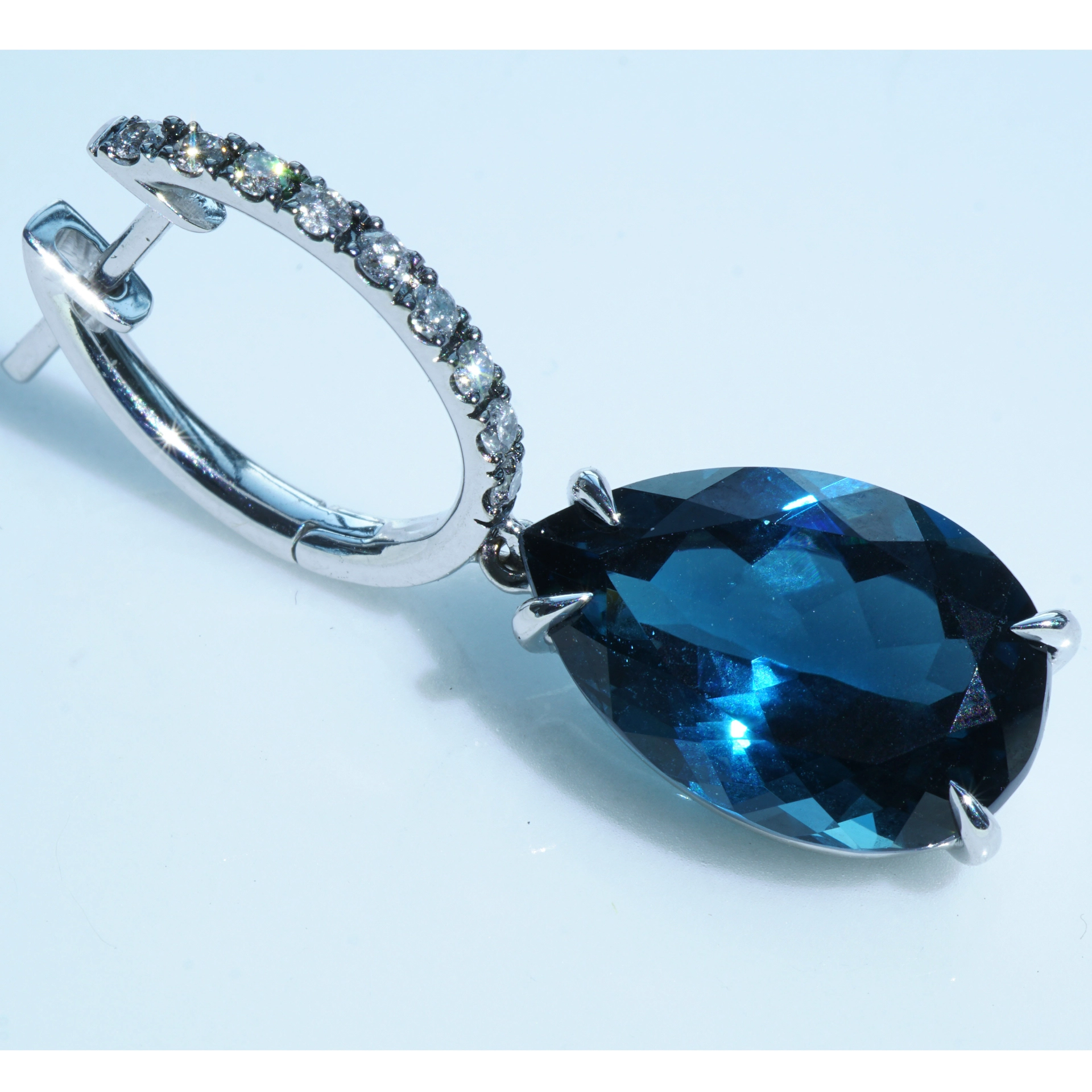 Blue and Grey Color Earrings made in a traditional Goldsmith's Factory in Valenza/Italy Bluetopaz and Diamonds 18kt Whitegold