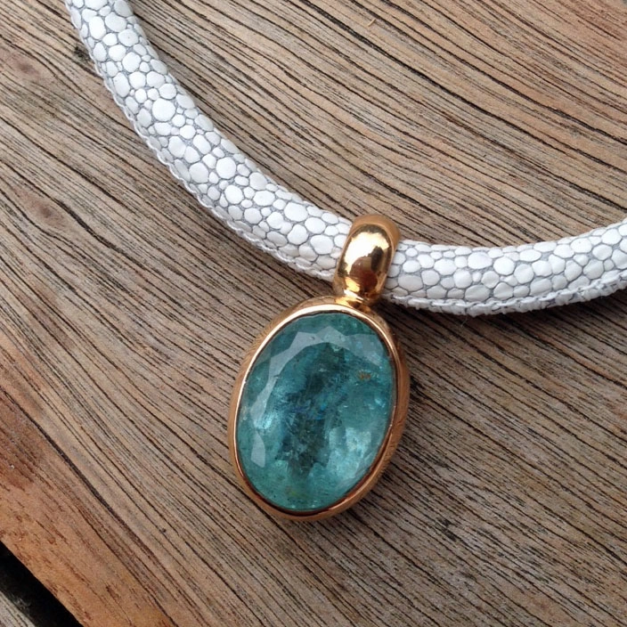 Aquamarin-Anhänger, Silber/rosevergoldet, Handarbeit