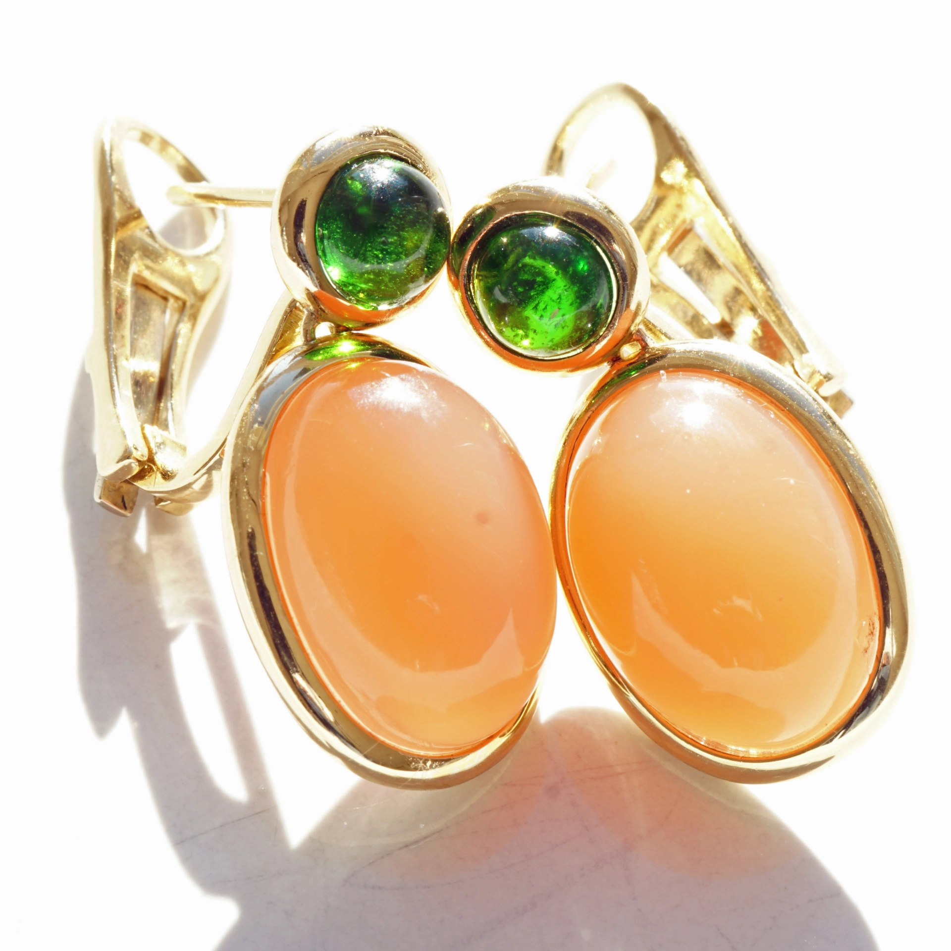 Moonstone Tourmaline Earrings 18 kt Yellowgold ....exquisite Gemstone