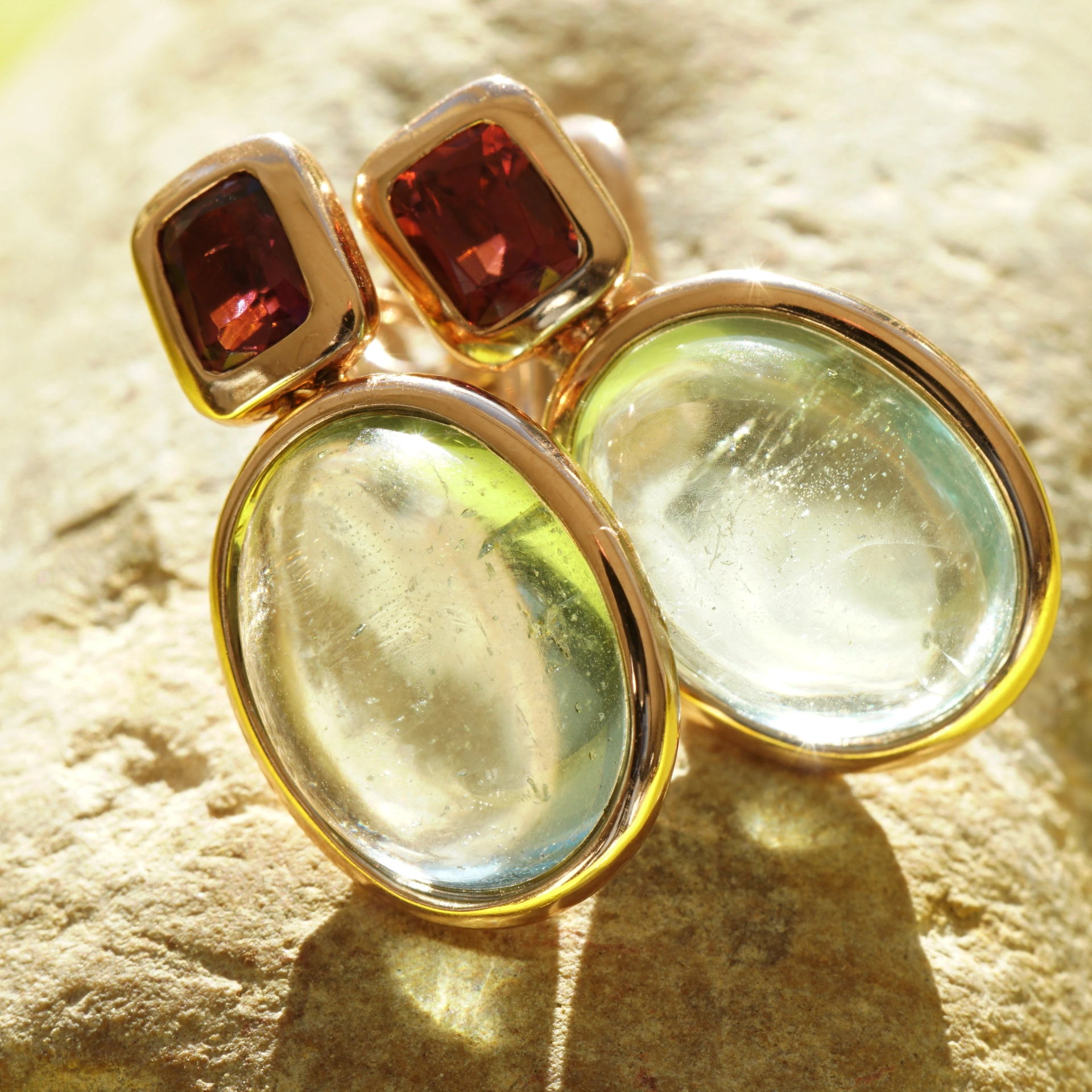 Aquamarine Tourmaline Ear Studs 18 kt Rose Gold....hey Maria Callas
