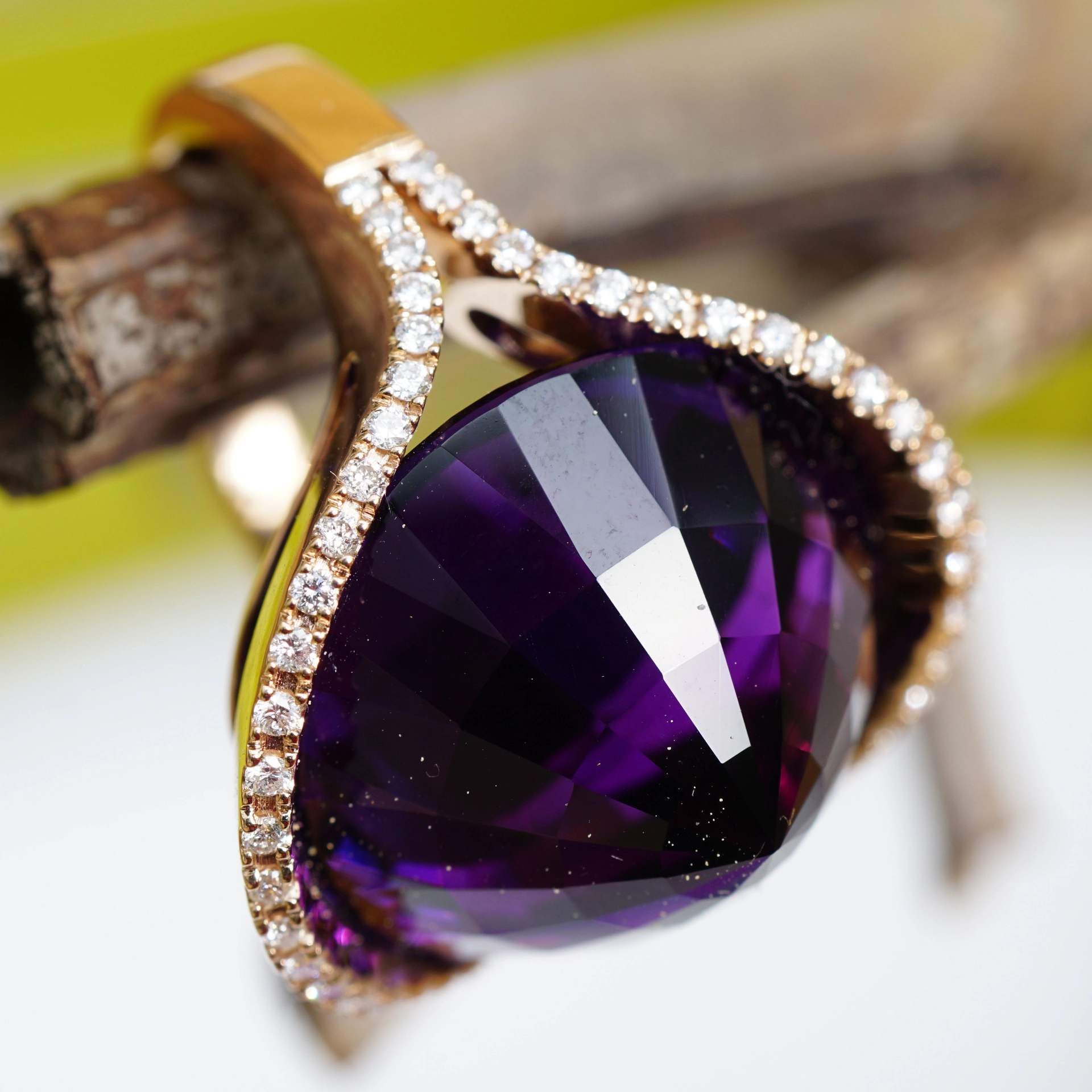 Amethyst designer ring 750 yellow gold designed in Valenza with certificate .. Italian attitude to life