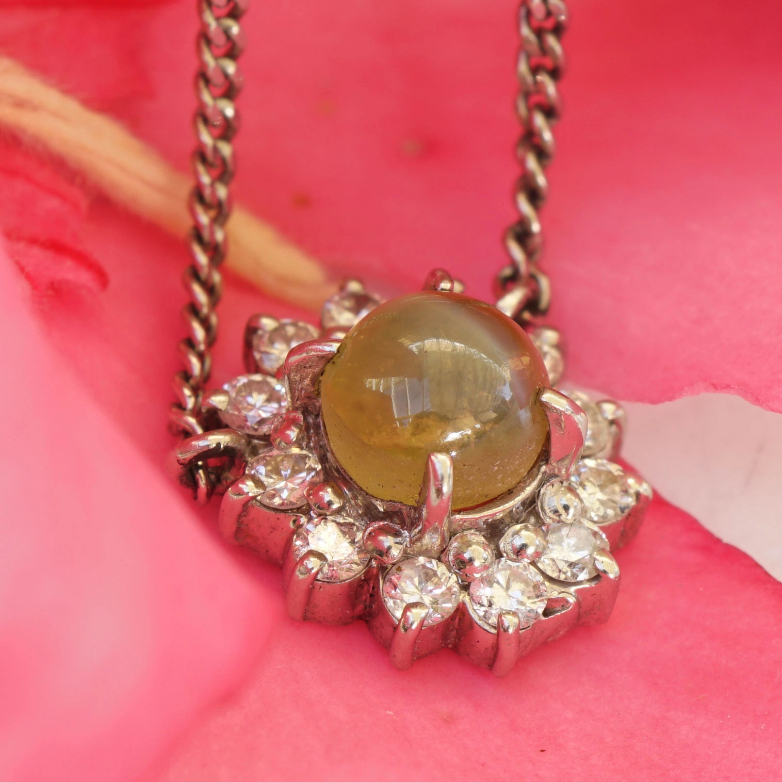 Chrysoberyll Katzenauge Brillant Collier 1.01 ct 0.22 ct TW VS PLATIN seltener selten