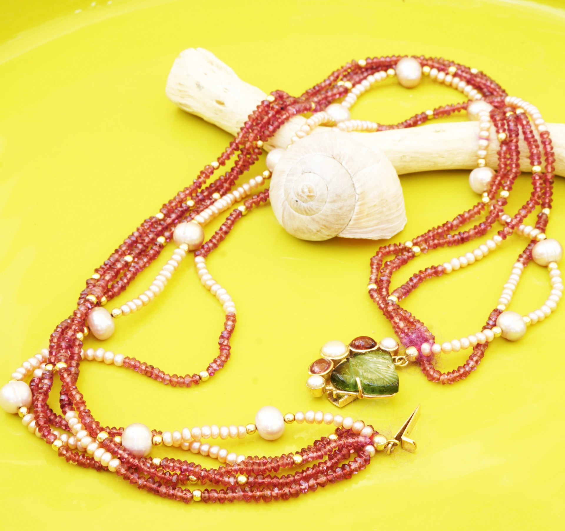 Turmalin Zuchtperl Collier 585er Gelbgold Einzelanfertigung von privat 45 cm