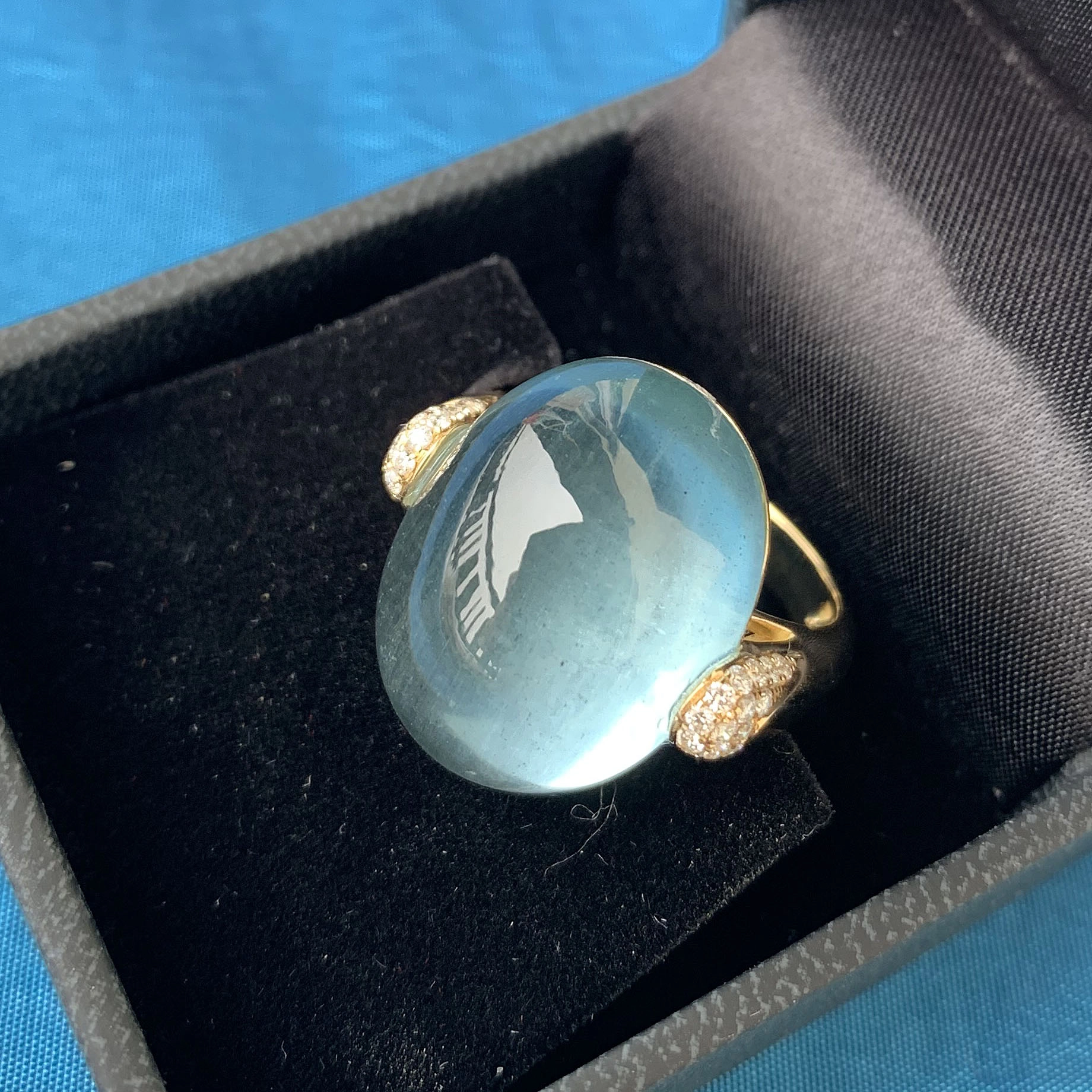 Aquamarin Brillant Ring 23.50 ct 0.28 ct in 750er Gold Water Bubble