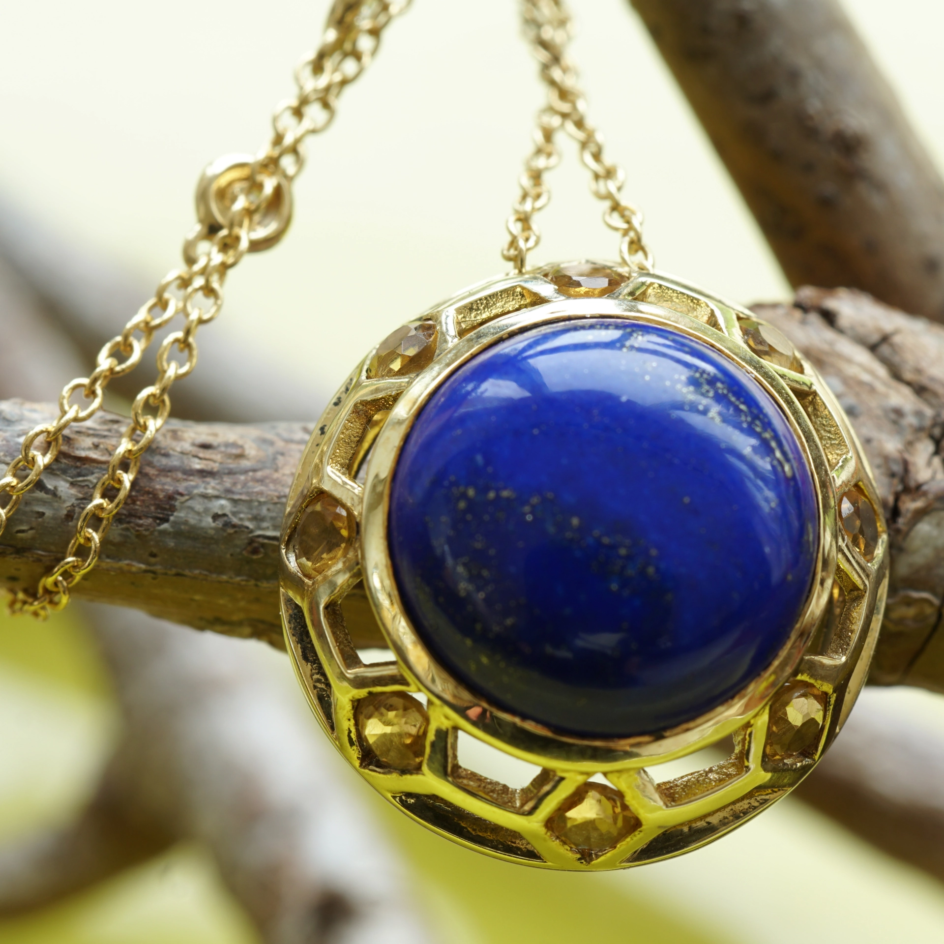 Citrine Lapis Lazuli Necklace with Diamonds....fashionabe Style