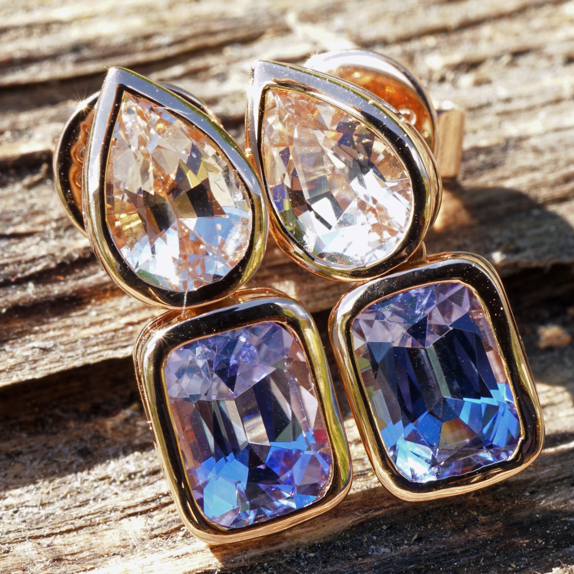 Madagascar meets Tanzania....here we combinated morganite and tansanite, not often seen
