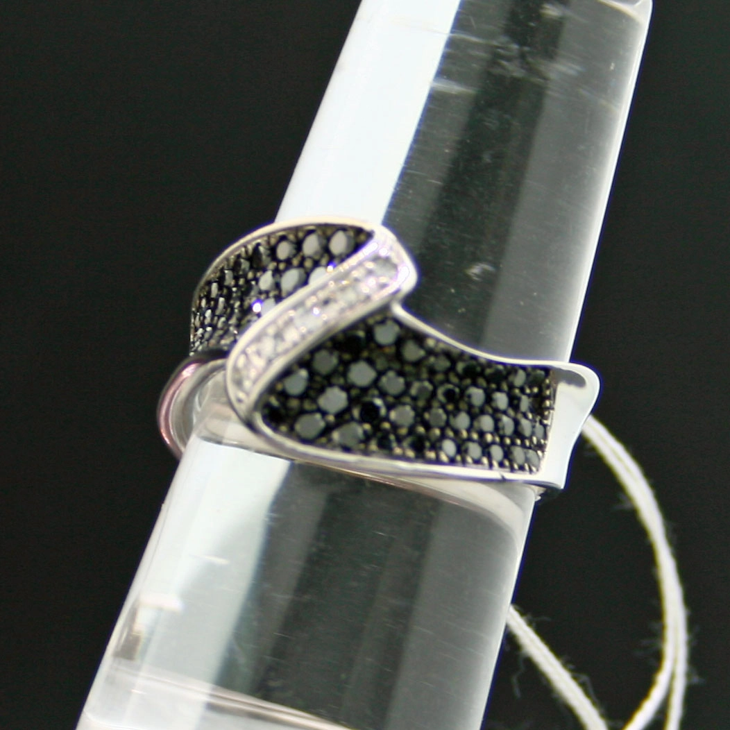 Brillant-Ring, 750er-Gold, schwarze und weiße Diamanten