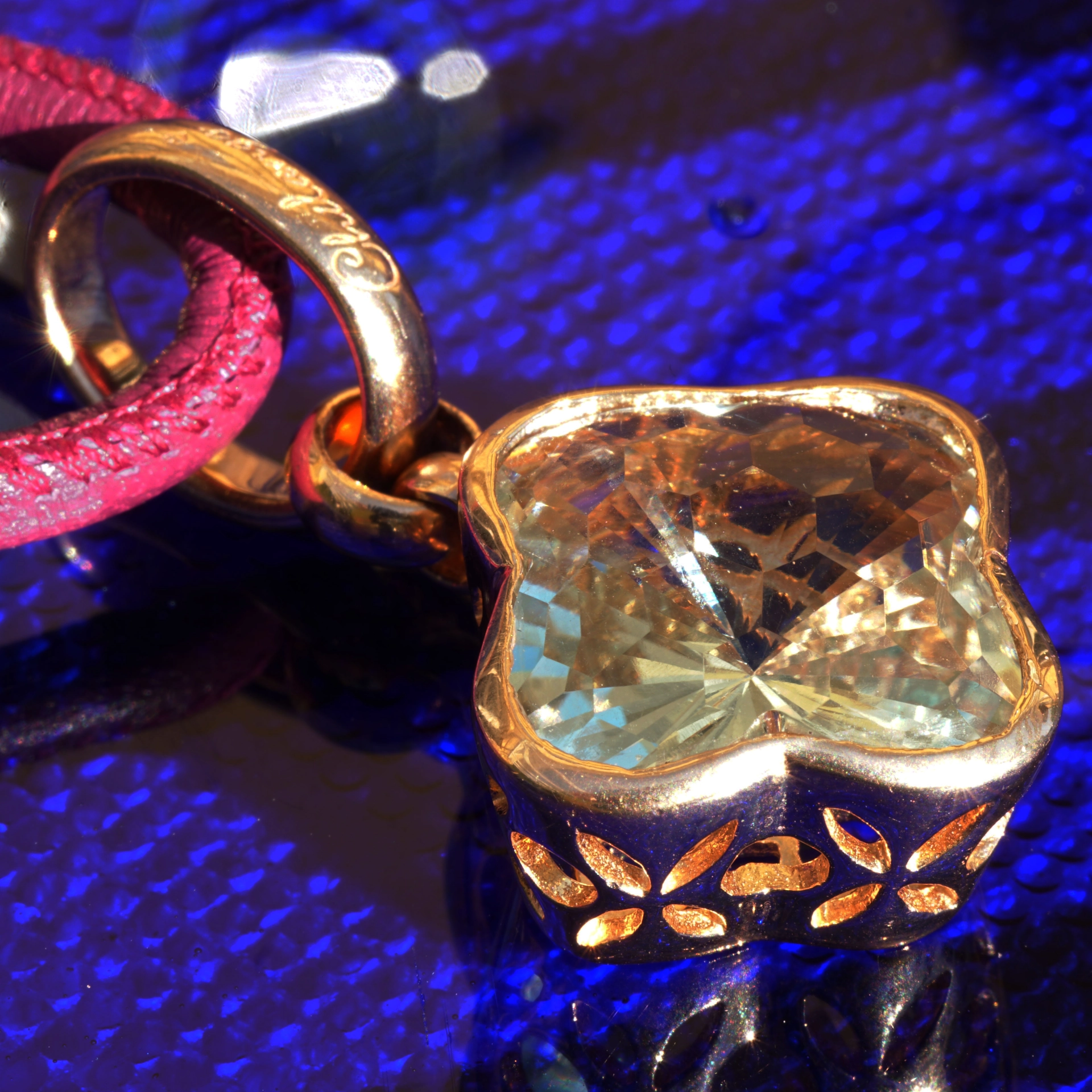 Chilango Anhänger Green Amethyst Flower Diamond Cut 925er Silber Rosegold Plated