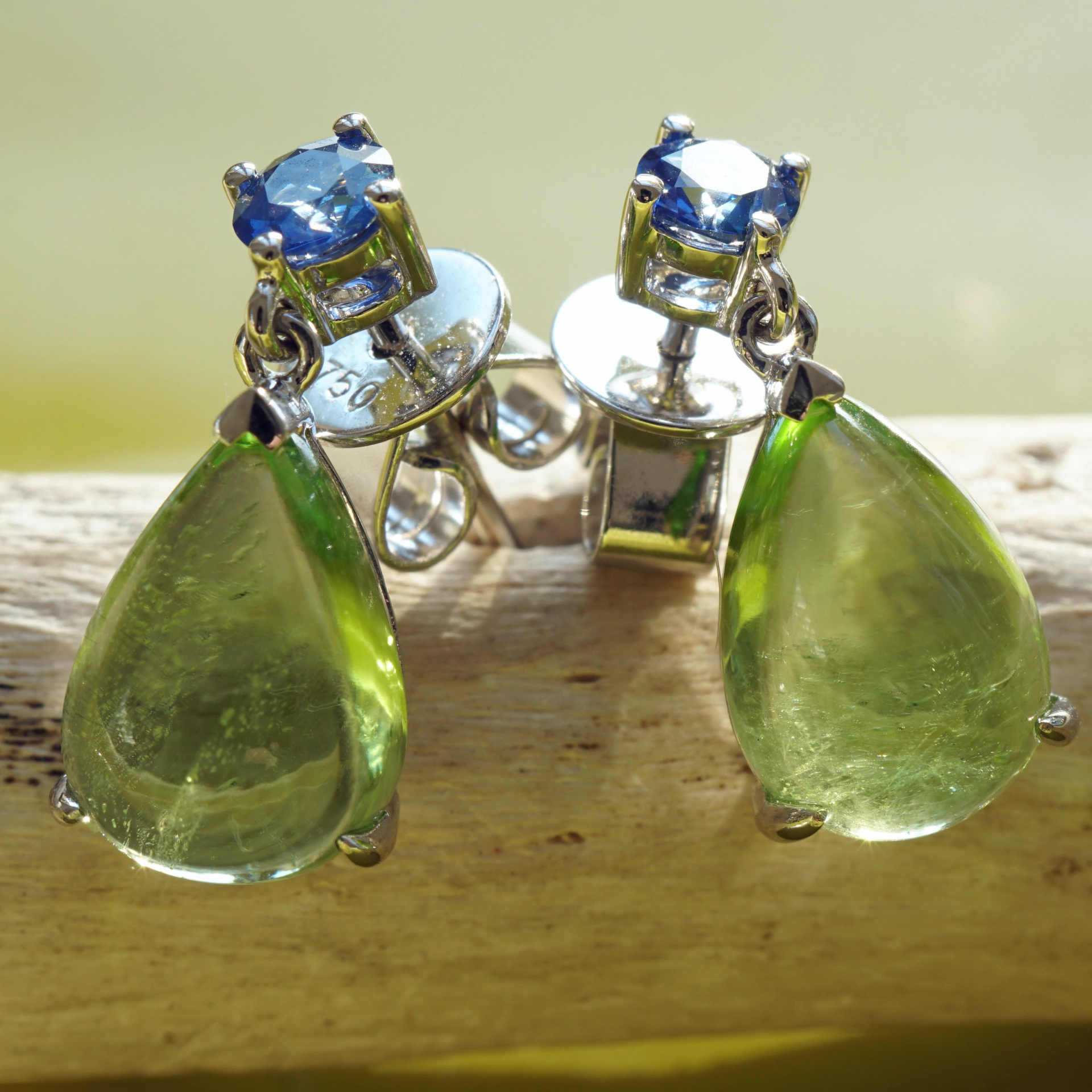 Saphir Peridot Ohrstecker 750er Weissgold...Herzensbrecher Farben Top Saphirqualität