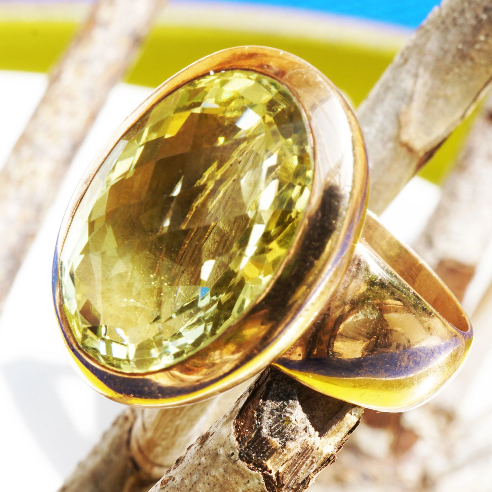 Lemoncitrin Ring 18 ct Silver Rosegold Plated....Wow Jewelry